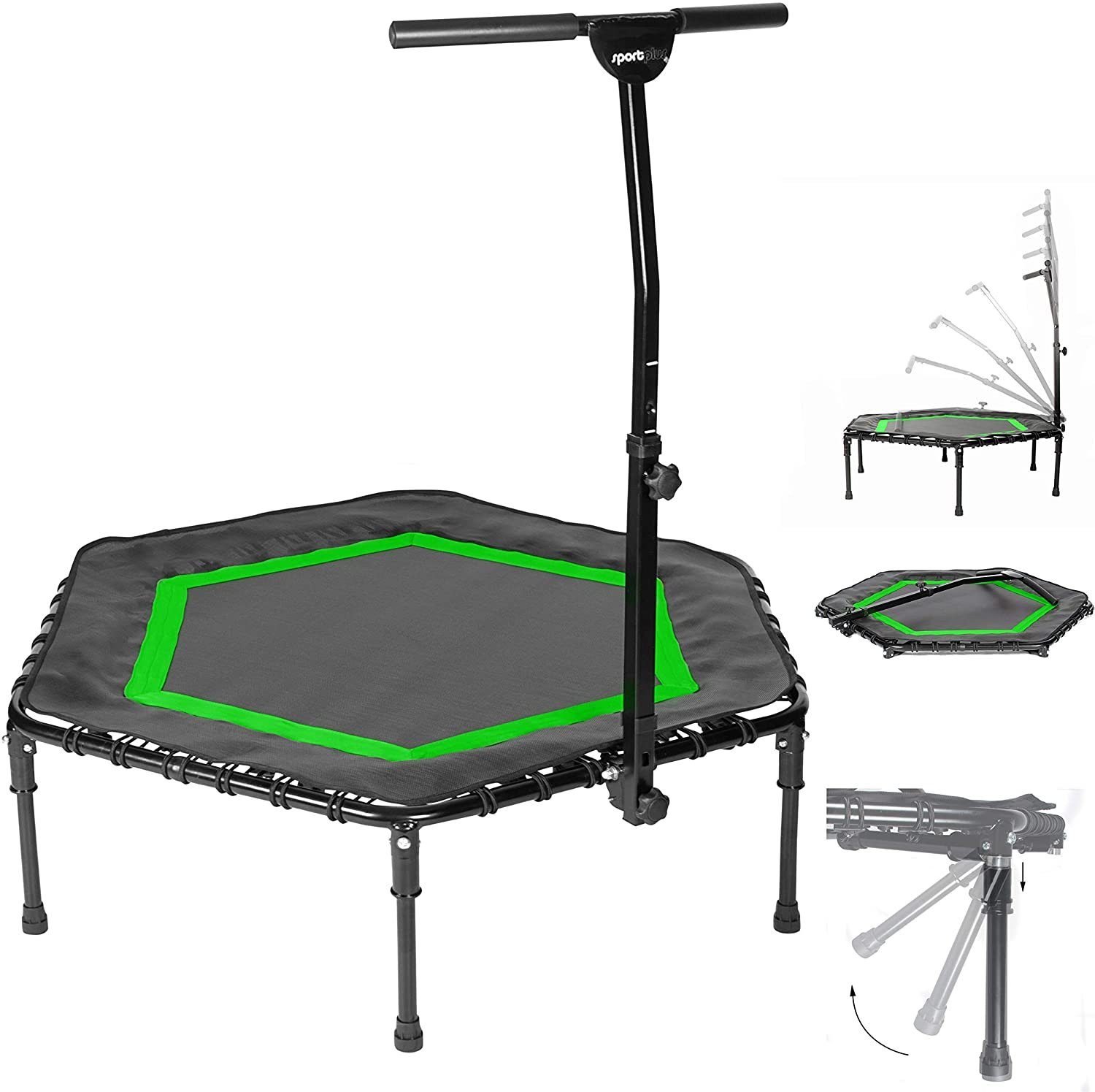 SportPlus Fitnesstrampolin SP-T-111F-G, Ø 126 cm, Fitness Trampolin, Klappfunktion, 126cm, leise Gummiseilfederung, grün