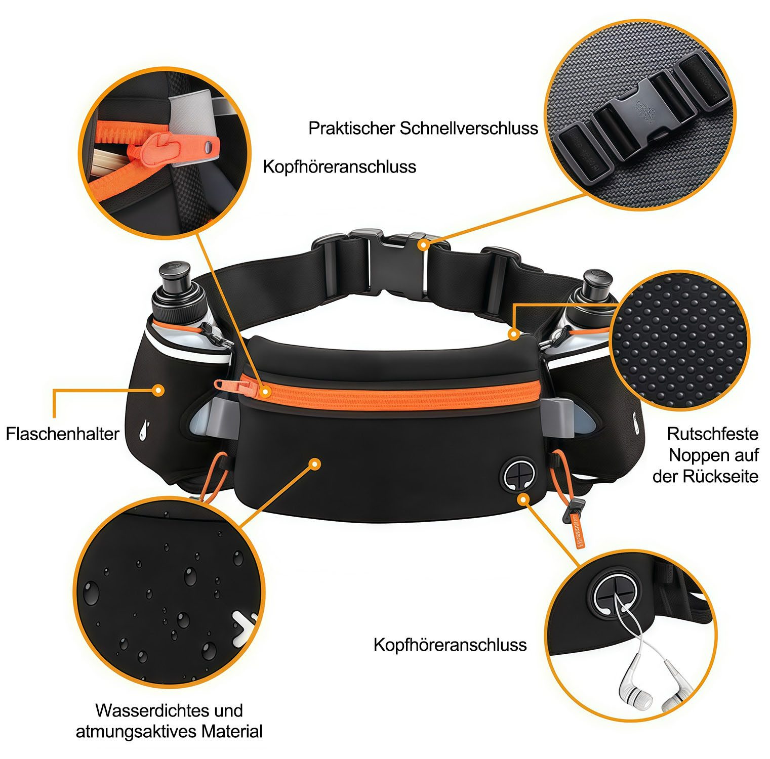 MOPUEA Laufgürtel Running Waist Pack, Laufgürtel mit Wasserflasche, Fitness (für Marathon, Laufen, Wandern, Radfahren, 1-St., Trinkgürtel, wasserdichte Hüfttasche) passend für iPhones, verstellbare Sport-Hüfttasche