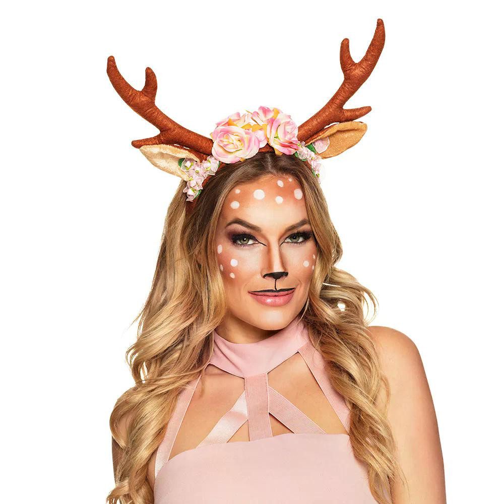 Boland Kostüm Diadem Lovely Reindeer Rentier Haarreif mit Geweih und Blumenkranz, Geweih mit Ohren und liebevollem Blumenkranz aus Stoffrosen
