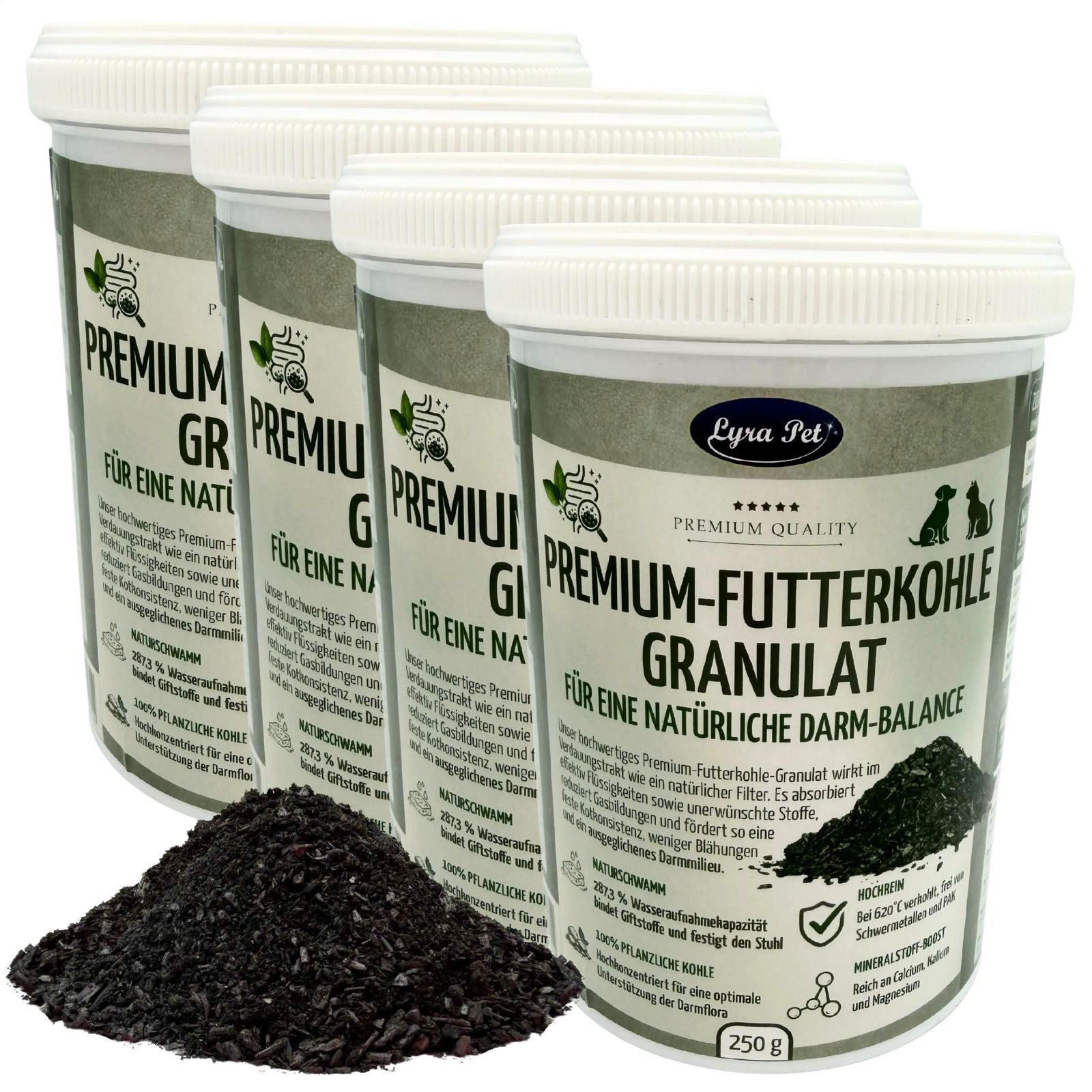 Lyra Pet 250 -1500 g Lyra Pet® Premium-Futterkohle Granulat für Hunde & Katzen, Ergänzungsfutter für: Hund, Katze