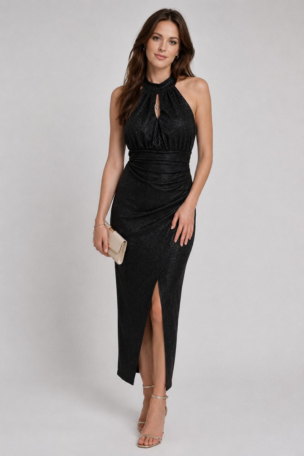 ITALY VIBES Cocktailkleid SUSANE - Glitzerndes Neckholder-Maxikleid für unvergessliche Auftritte - ONE SIZE (Gr. XS-M)