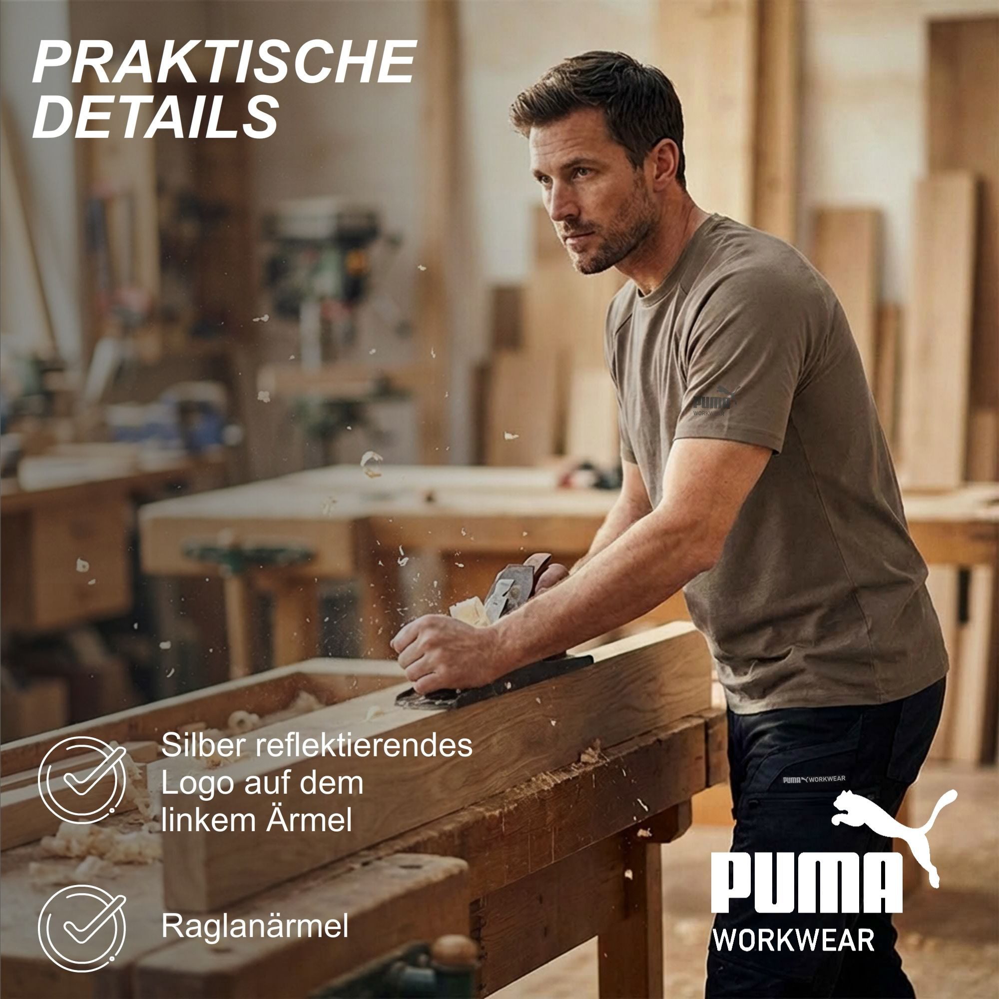 PUMA Workwear T-Shirt Herren Shirt aus 100% Baumwolle - Robustes und Atmungsaktives Gewebe Bequeme Passform - Rundhals - Für Handwerk Logistik und Werkstatt