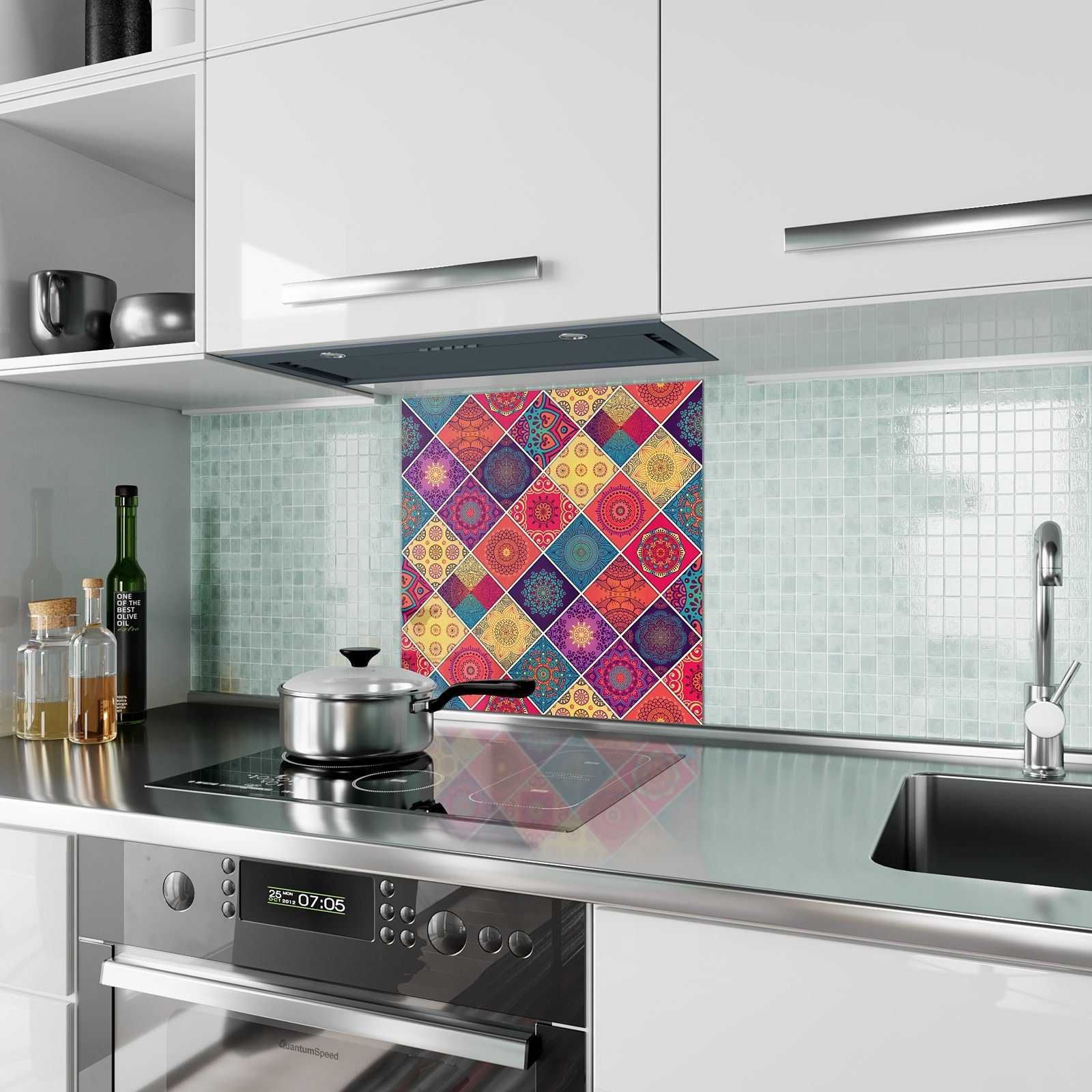 Spritzschutz Küchenrückwand Glas Motiv Primedeco Nahtlose Muster Küchenrückwand mit