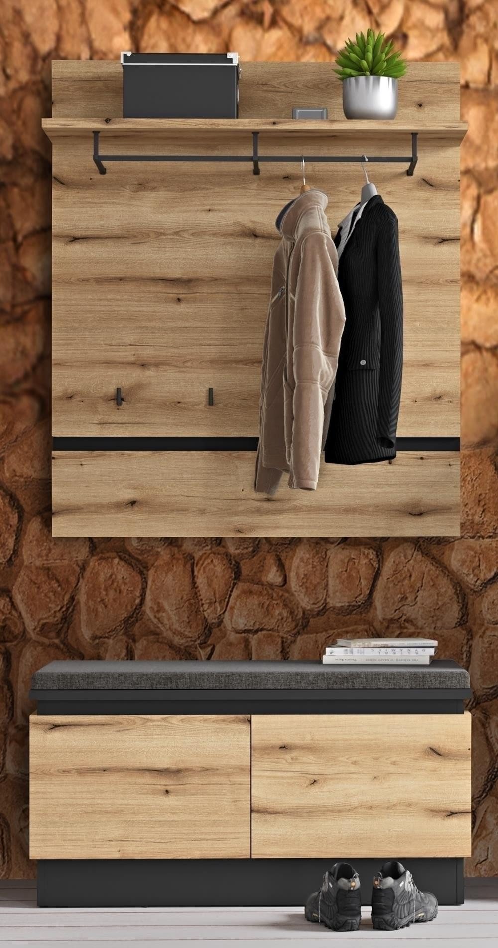 freiraum Garderoben-Set Corte, (2-teilig), (2-teilig) Evoke Eiche Dekor - 101x201x45 BxHxT
