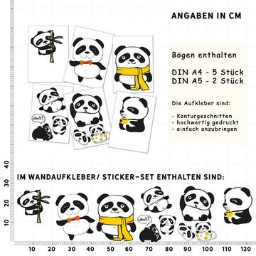 Sunnywall Wandtattoo Panda - Wandtattoo Kinderzimmer Baby Wandaufkleber (6 St), konturgeschnitten