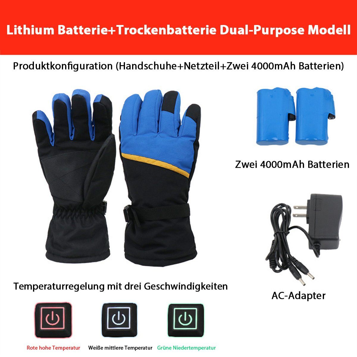 carefully Winterradfahren Blau warme Reithandschuhe selected kältebeständige Touchscreen-Heizhandschuhe und