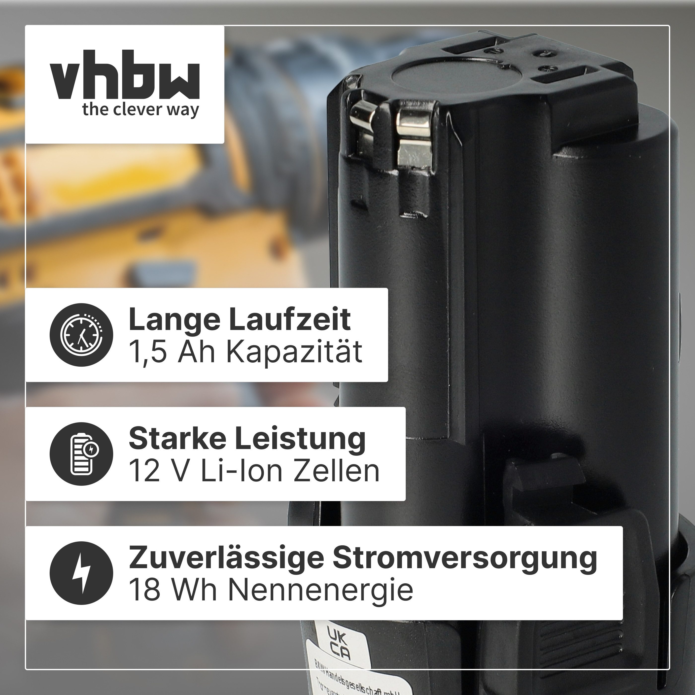 vhbw Akku Ersatz für Black & Decker BL1110, BL1310, BL1510, LB12, LBX12, Akku Akku Li-Ion 1500 mAh (12 V, 1 St), Leistungsfähiger Austausch-Akku für Werkzeug Powertools wie
