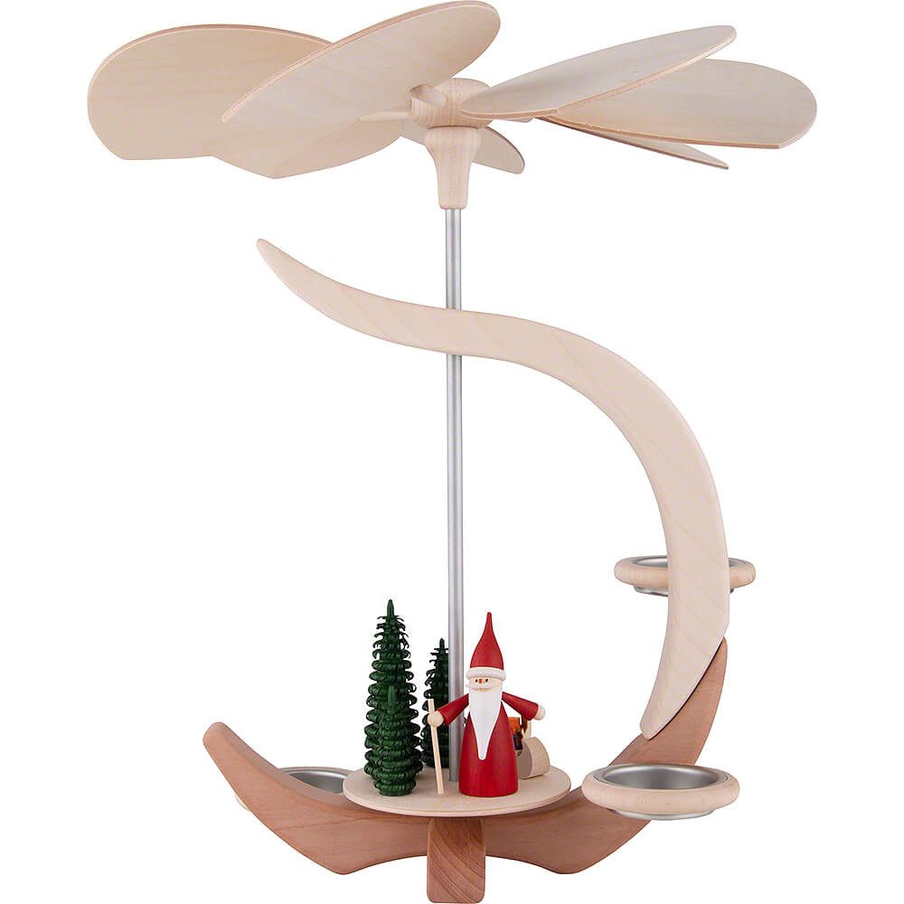 Seiffener Volkskunst Weihnachtspyramide 1-stöckige Pyramide C-Form Weihnachtswichtel mit Schlitten (30cm) von