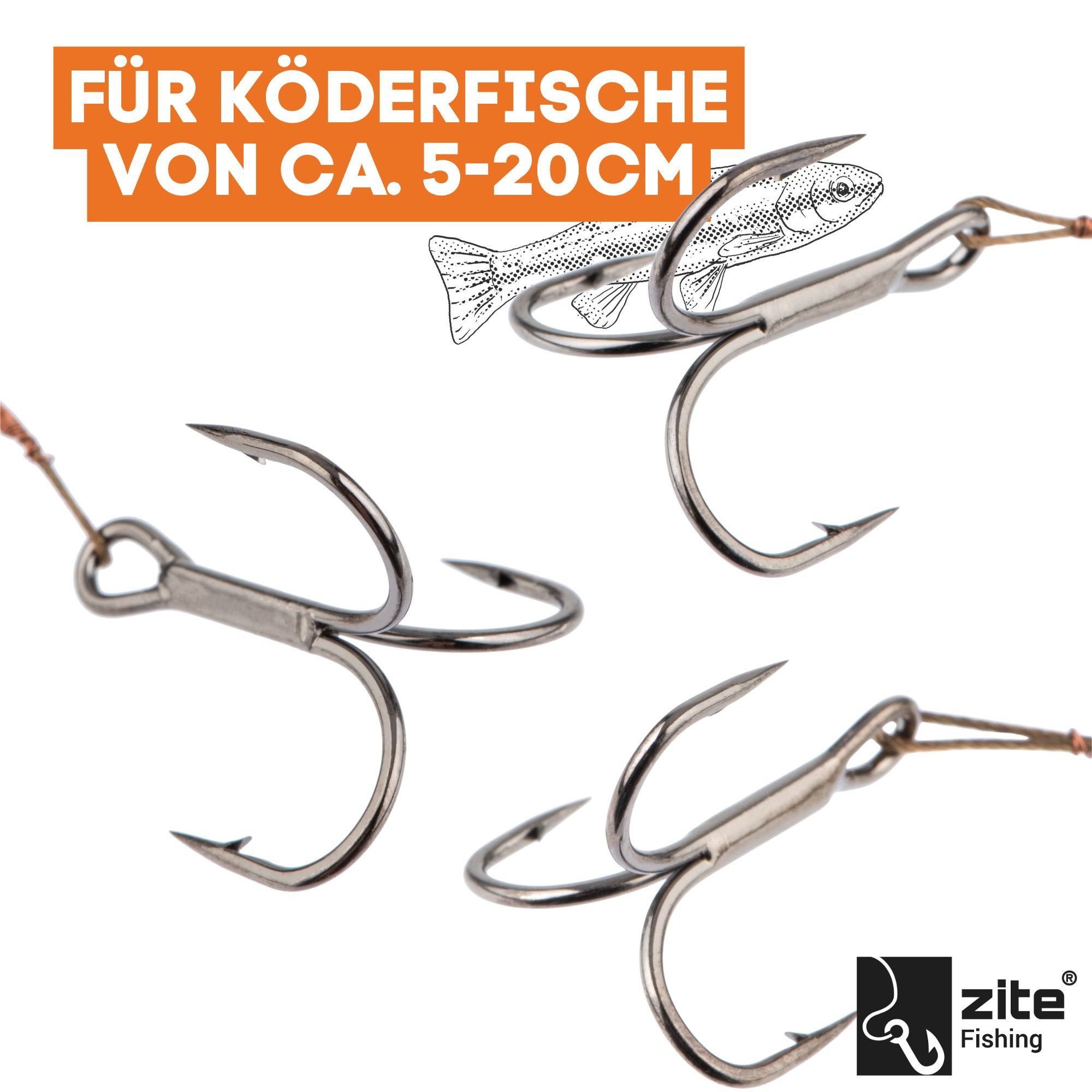 Zite Drillingshaken Hecht Köderfisch-System S, M & L Set Raubfisch Fertigmontage Angeln