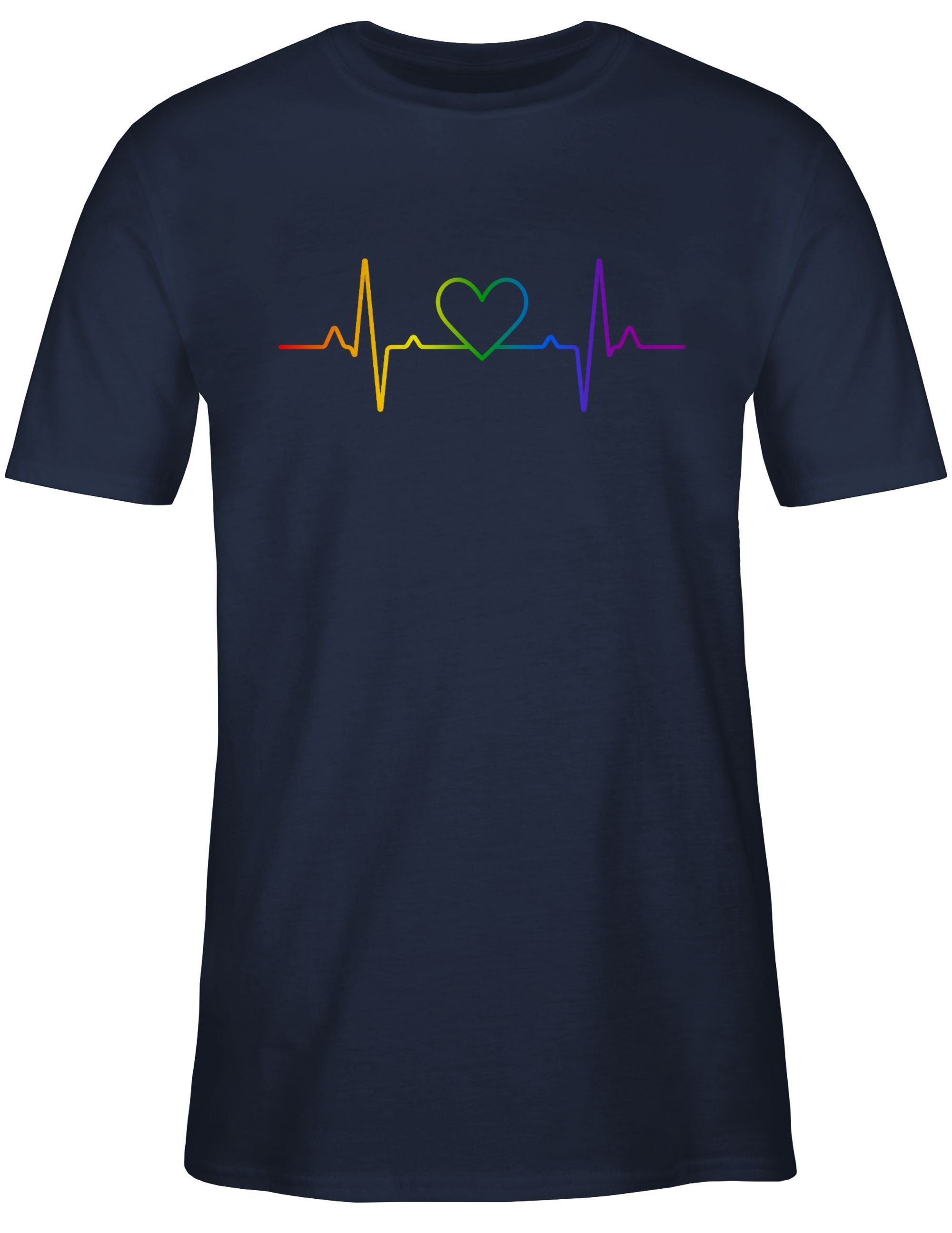 Navy 03 T-Shirt Regenbogen Shirtracer Herzschlag LGBT Pride Kleidung Blau