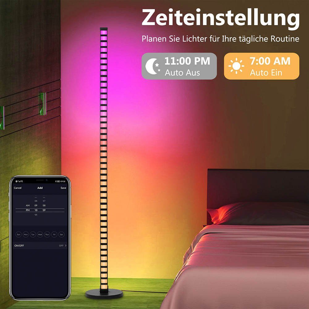 Rosnek LED Stehlampe WiFi, 1.2M, RGB, Deko Smart, App und Schlafzimmer Wohnzimmer Musik-Syn, Atmosphärenbeleuchtung, Spielzimmer, für RGB, Fernbedienung