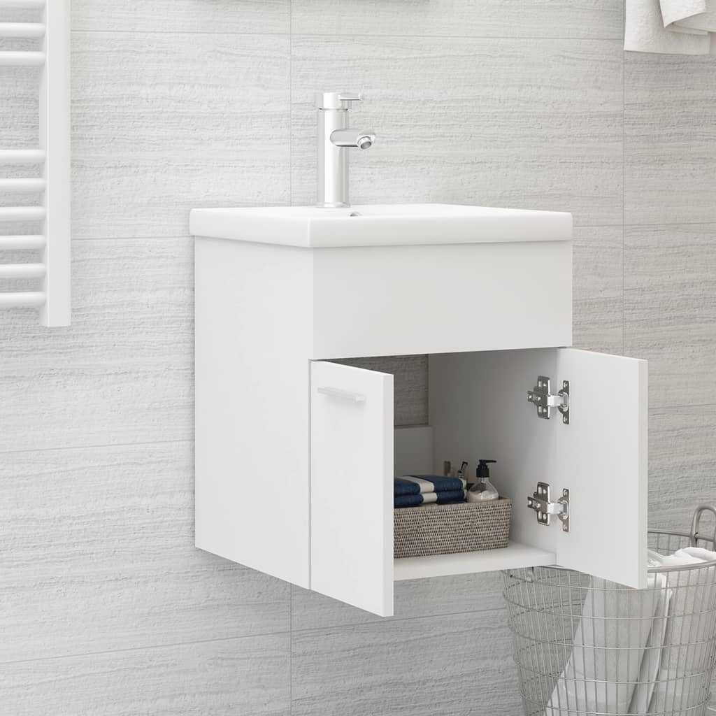 vidaXL Badezimmerspiegelschrank Waschbeckenunterschrank mit Einbaubecken Holzwerkstoff Weiß (1-St)