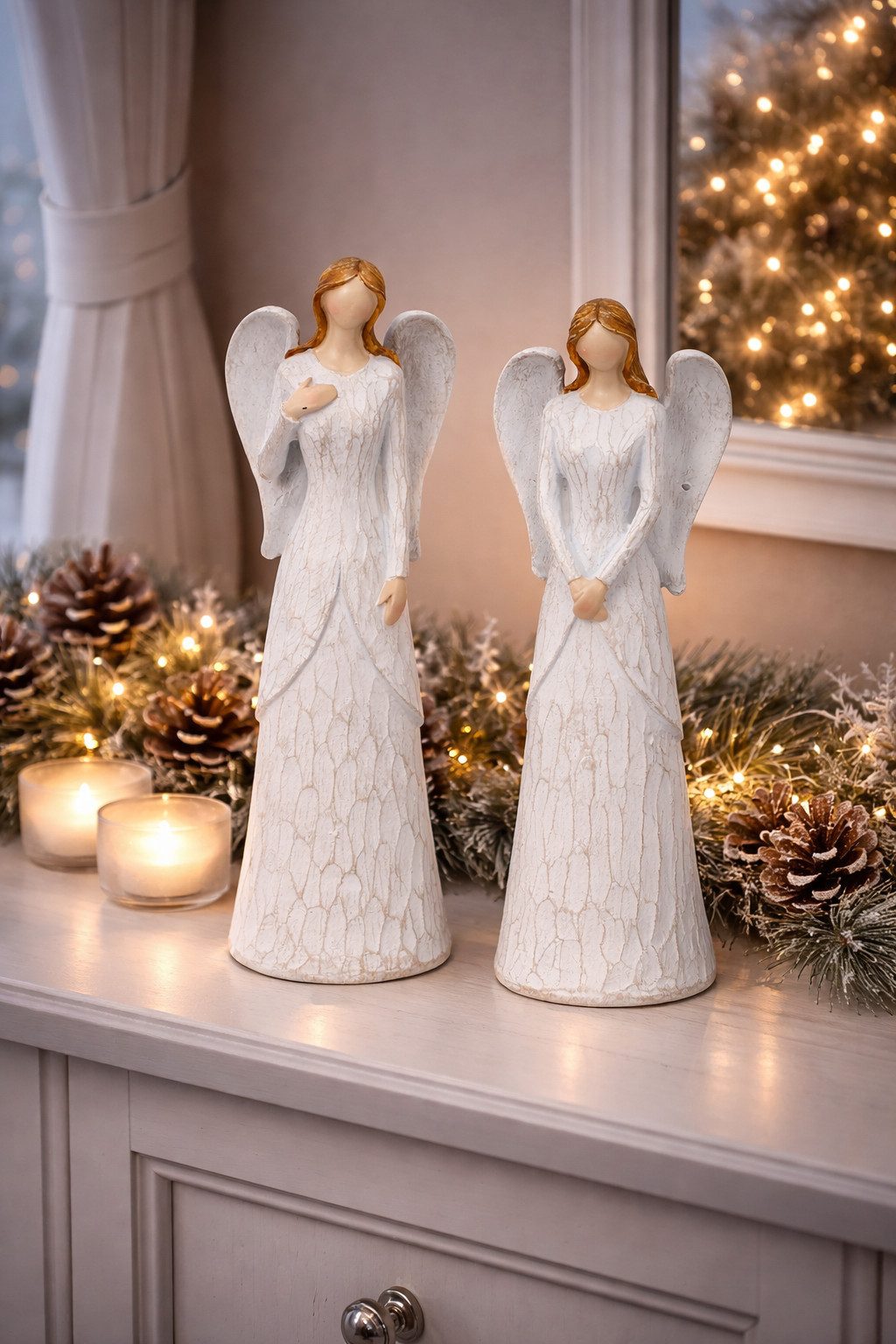 finehomegarden Dekofigur Engel 2fach sort. weiß stehend 6x5cm H22cm Polyres günstig online kaufen