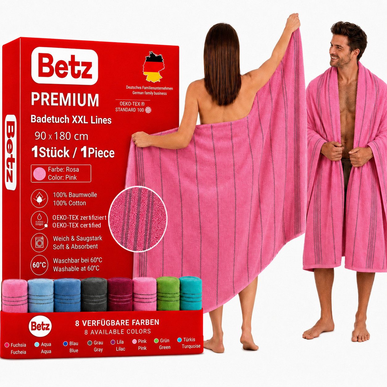 Betz Strandtuch Betz XXL Badetuch LINES Saunahandtuch Liegetuch 90x180 cm, 100% Baumwolle