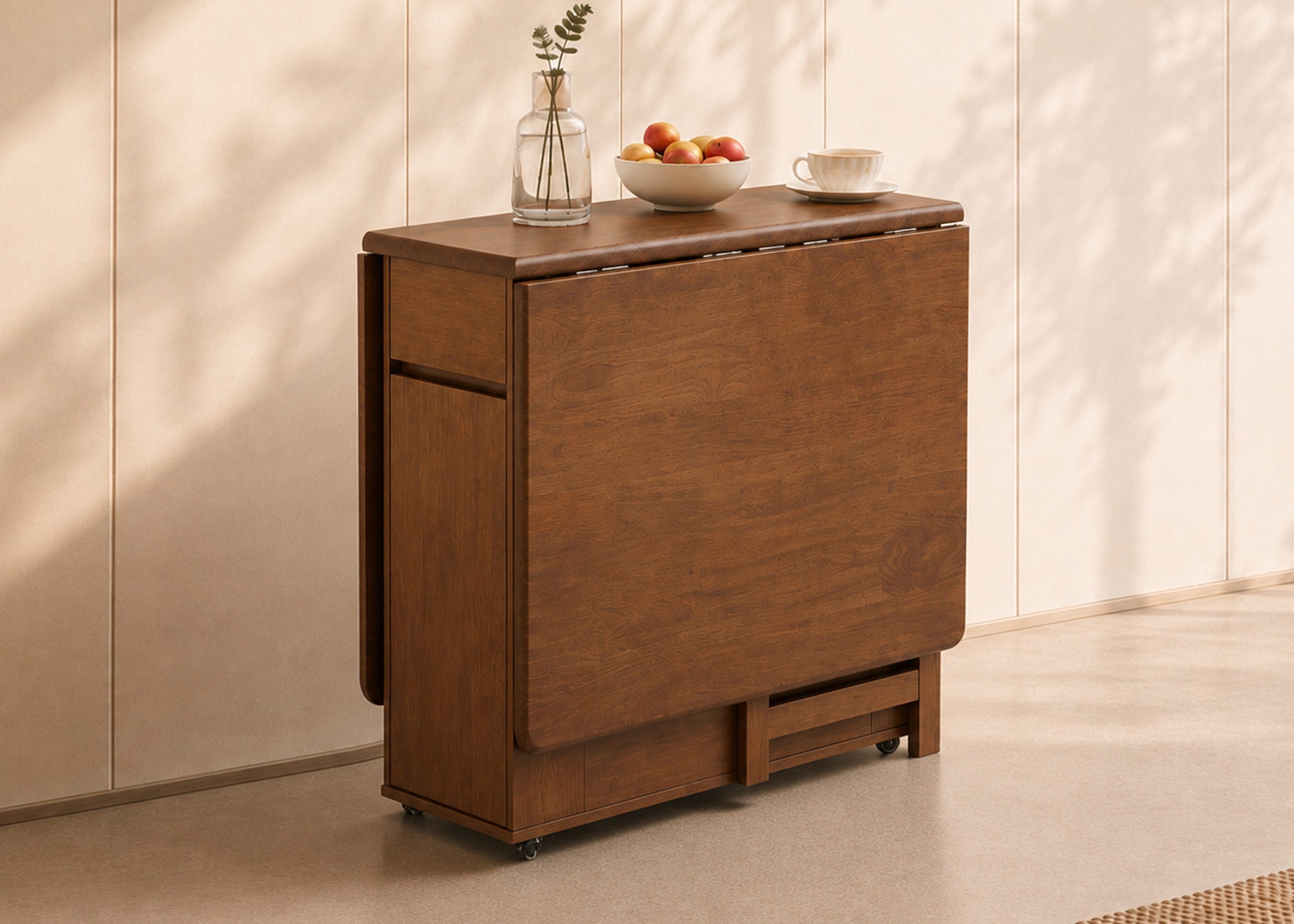 oleyluckidea Esstisch klappbar Massivholz Klapptisch 130 cm mit Stauraum & Rollen Nussbaum (0-St., ein Esstisch), Breite 13Ocm