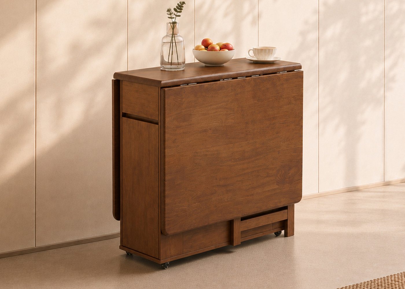 oleyluckidea Esstisch klappbar Massivholz Klapptisch 130 cm mit Stauraum & Rollen Nussbaum (0-St., ein Esstisch), Breite 13Ocm