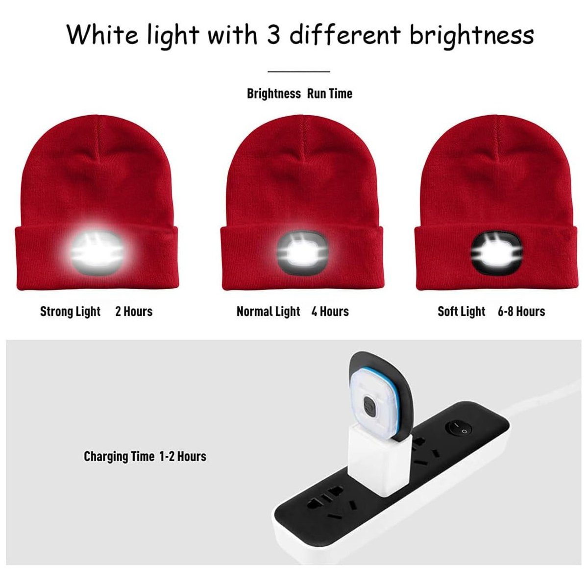 LED Beleuchtete Lampe LED zggzerg mit Rot Licht Stirnlampe Mütze, USB Laufmütze Stirnlampe Warme