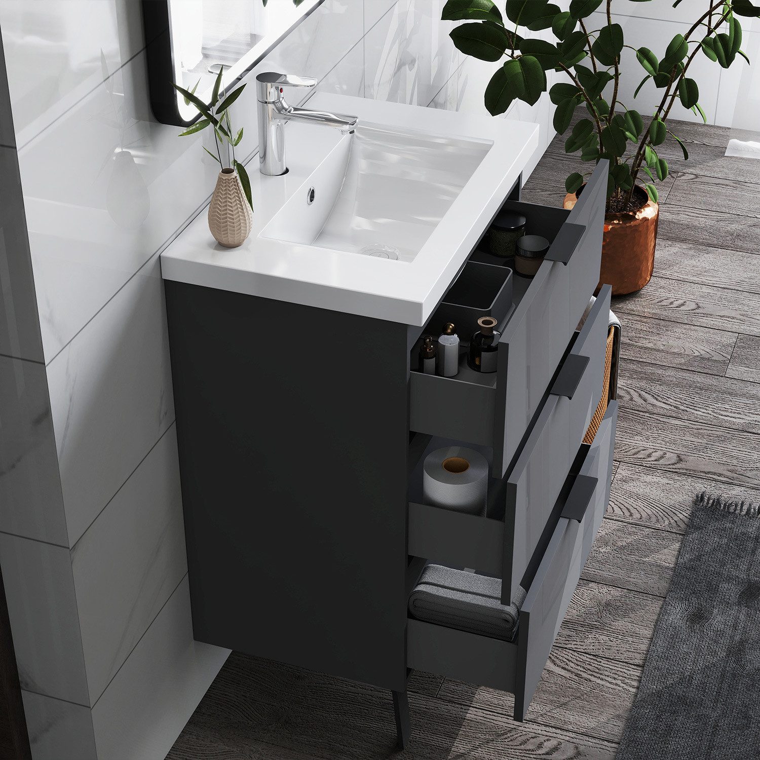 duschspa Waschtisch Badmöbel Set Waschbecken mit Unterschrank Badezimmer Mö günstig online kaufen