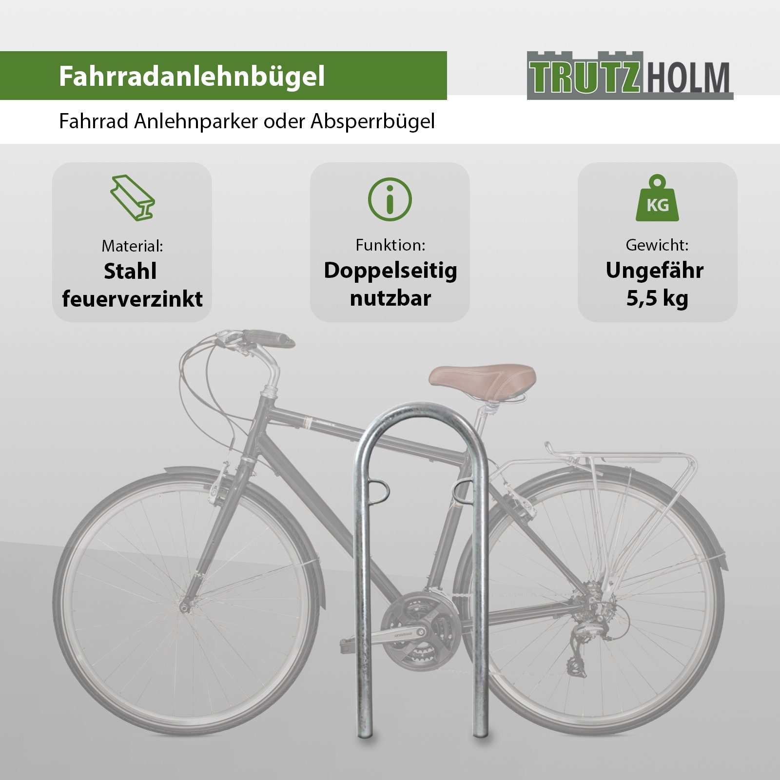 Fahrradständer Fahrradanlehnbügel 111,5 x 40 cm Stahl feuerverzinkt Ø 49 mm
