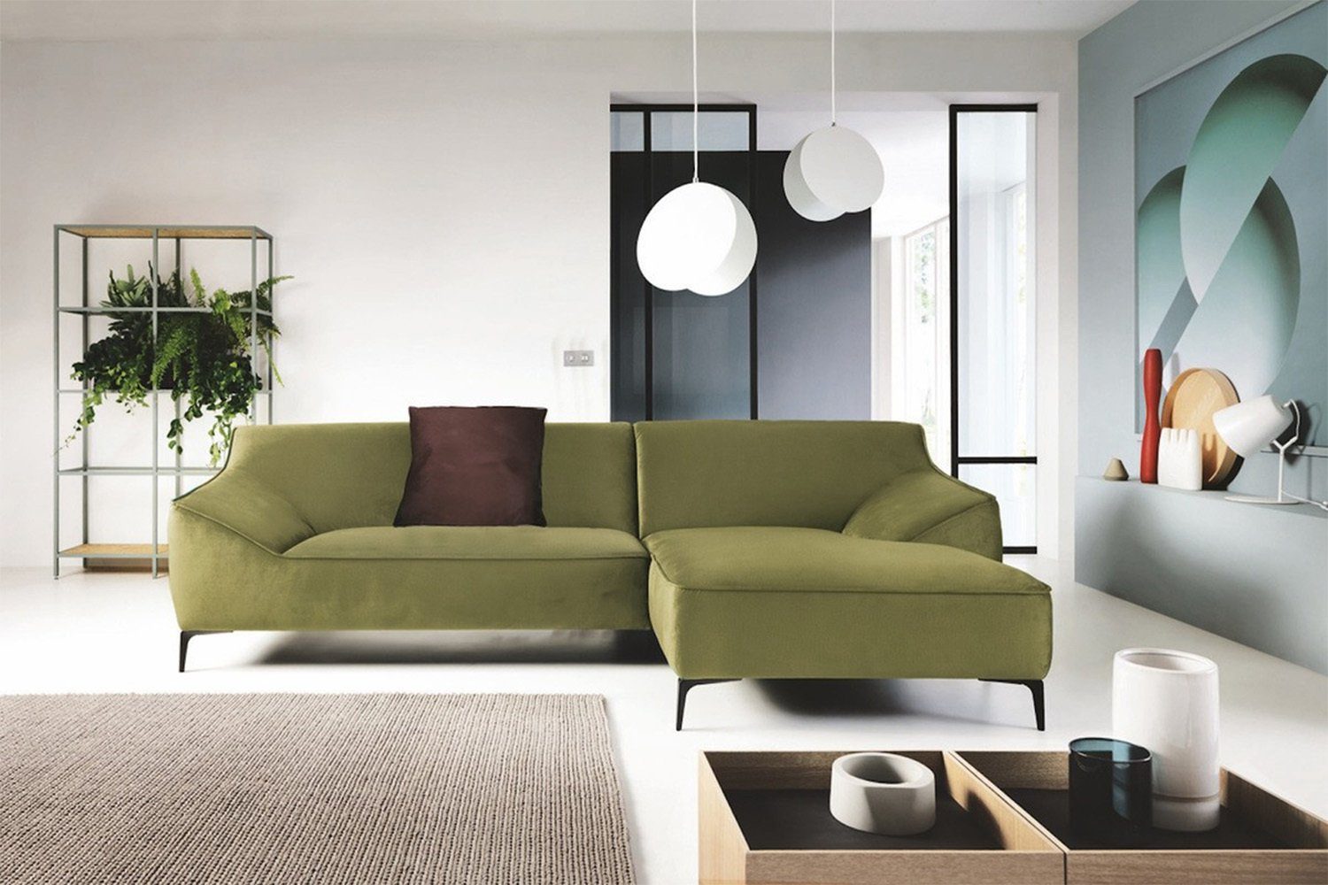 KAWOLA Ecksofa TUNIA, Sofa Velvet, Recamiere links od. rechts, versch. Farben grün