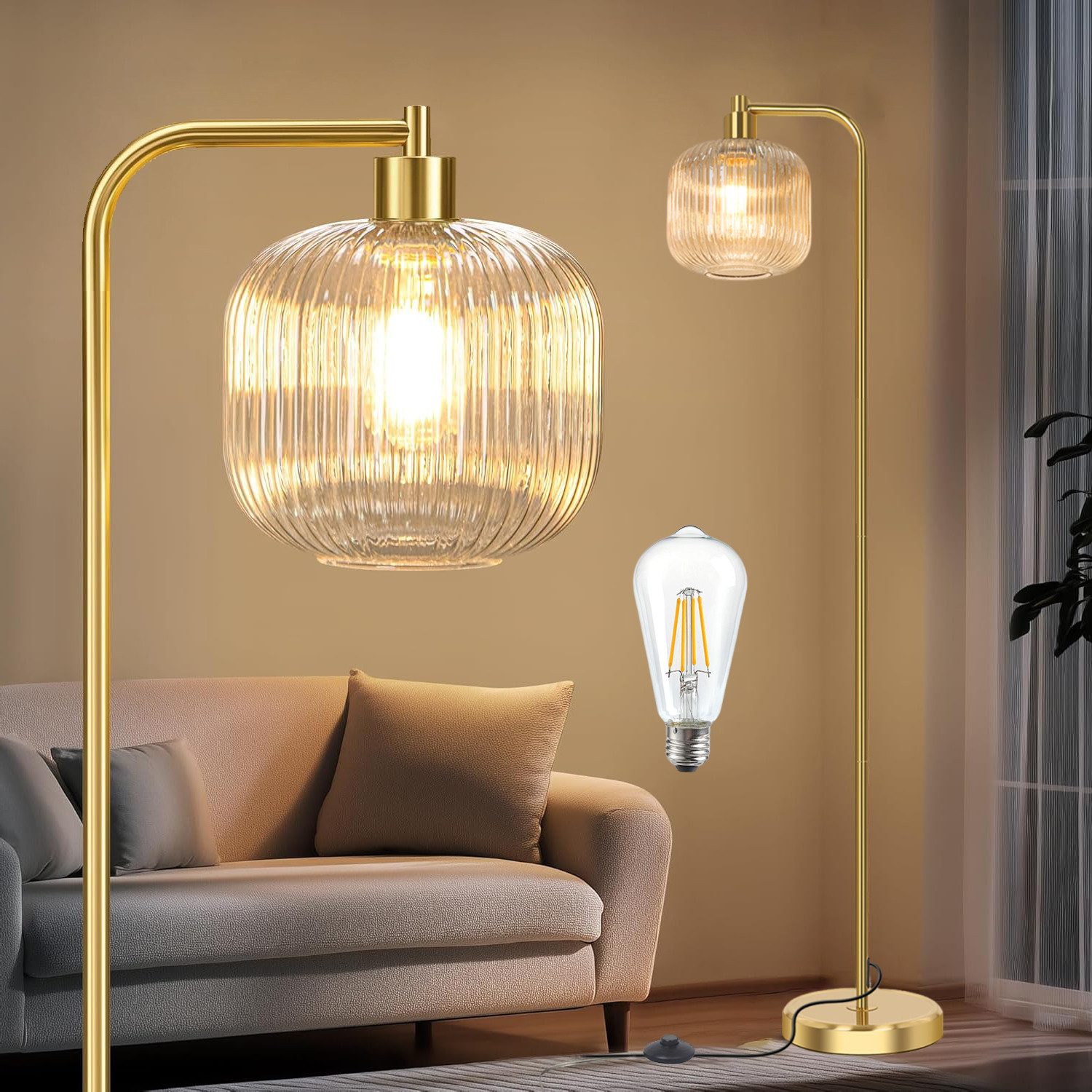 LMaxhome Stehlampe LED Modren Stehleuchte mit Glas Lampenschirm, Höhe 170cm günstig online kaufen