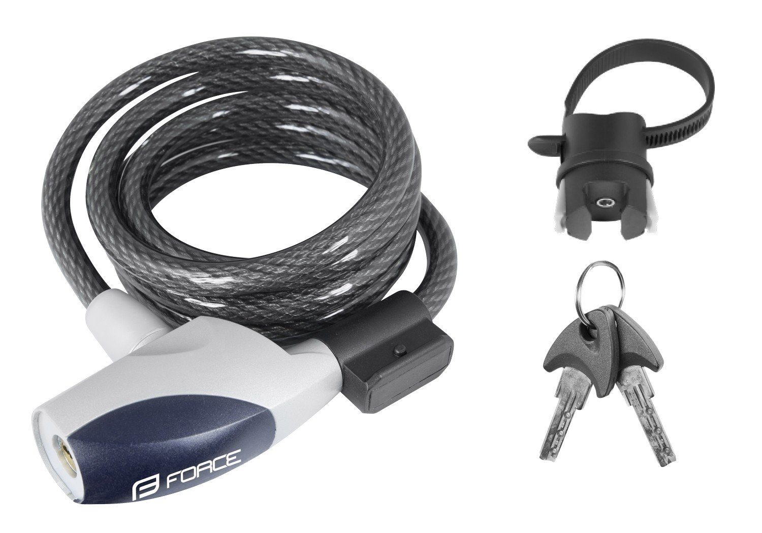 FORCE Seilschloss Schloss Spirale mit Halter 1,50 m/10mm