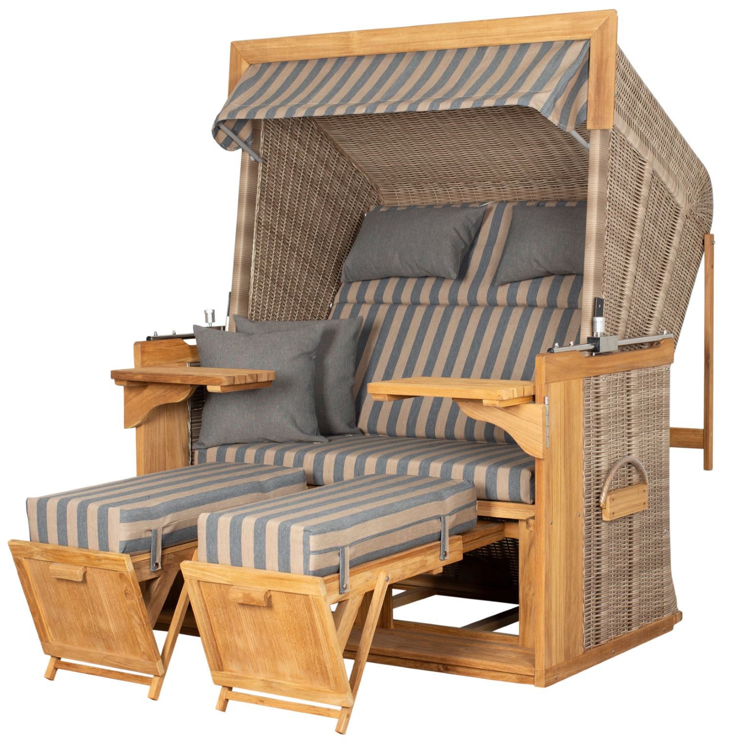 deVries PURE® Strandkorb Friesland Sylt XL - PE white kubu - Dessin 248, BxTxH: 135x90x165 cm, Volllieger, Nordsee-Strandkorb, Teakholz - PE-Markengeflecht - bequeme Polster - Schutzhaube