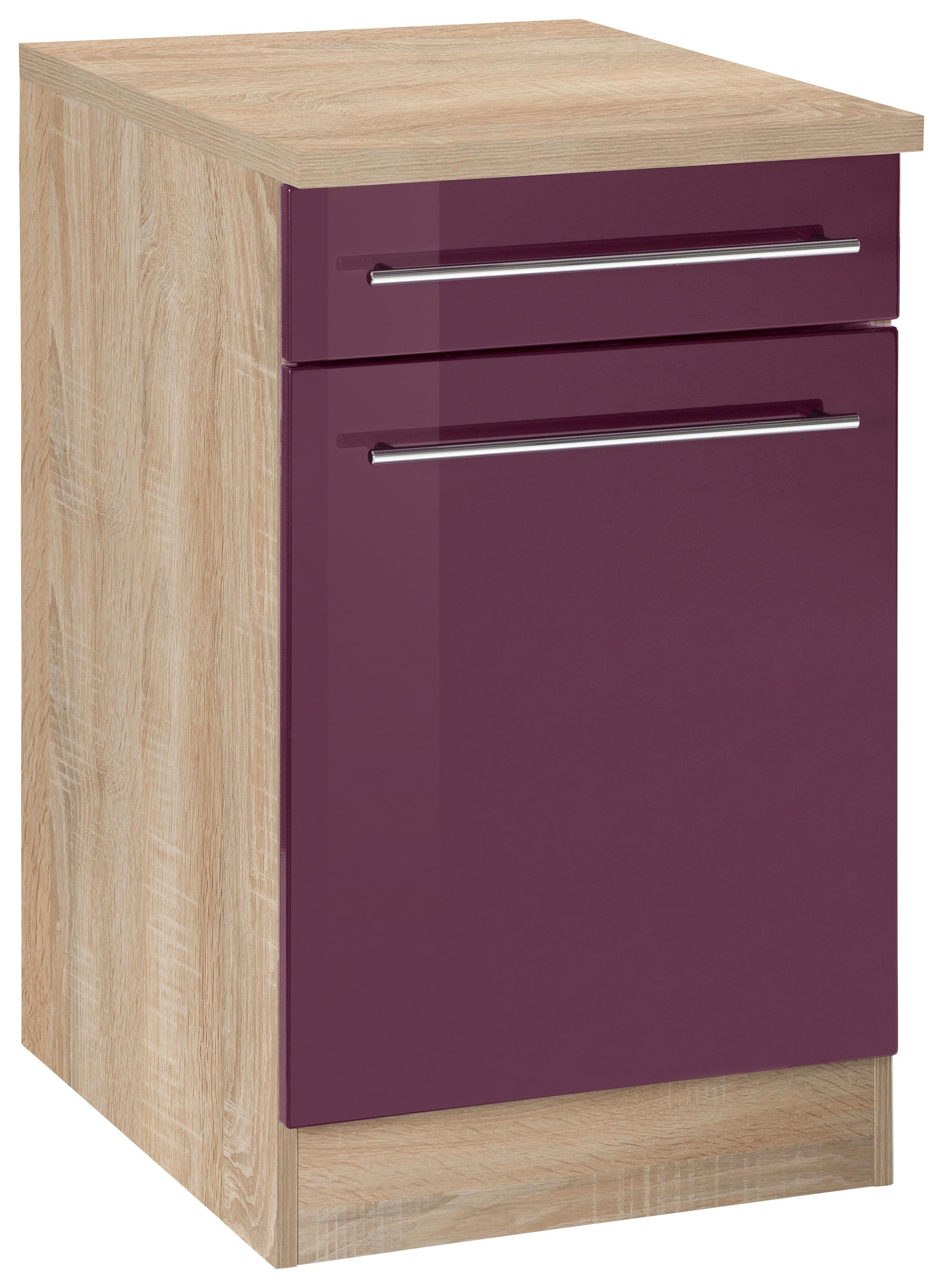 HELD MÖBEL Unterschrank Eton Breite 50 cm Aubergine Hochglanz | eiche sonoma