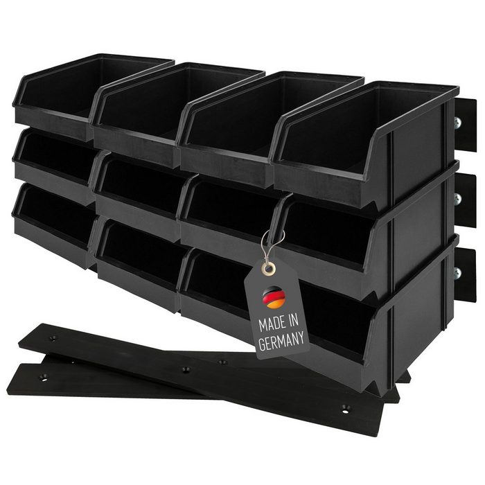Lantelme Stapelbox 18 Stapelboxen mit Wandleiste (18 St) schwarz 10x15x6cm
