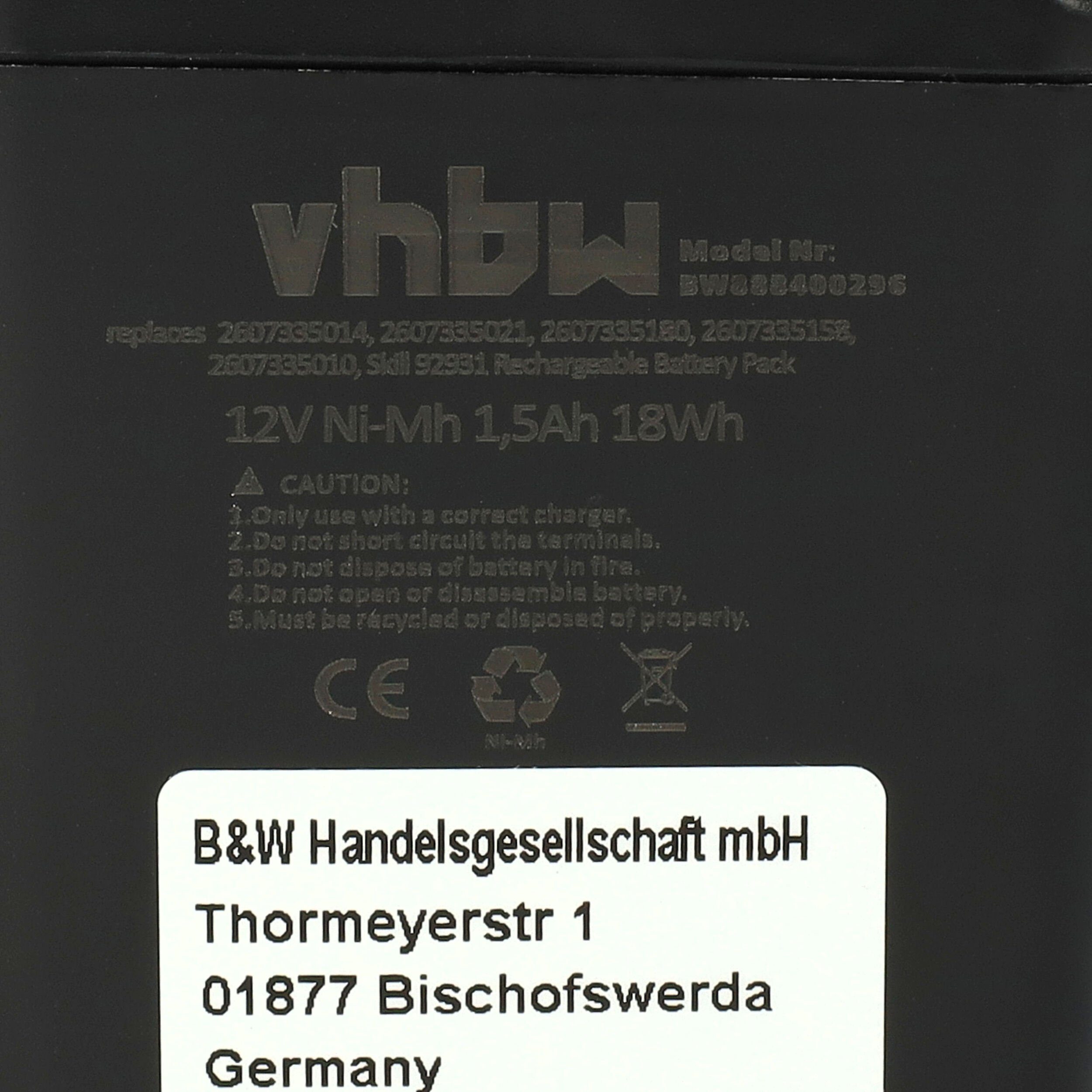 Akku mit NiMH V) mit mAh Bosch vhbw PSR-Serie (12 Knolle Generation kompatibel 1. 1500