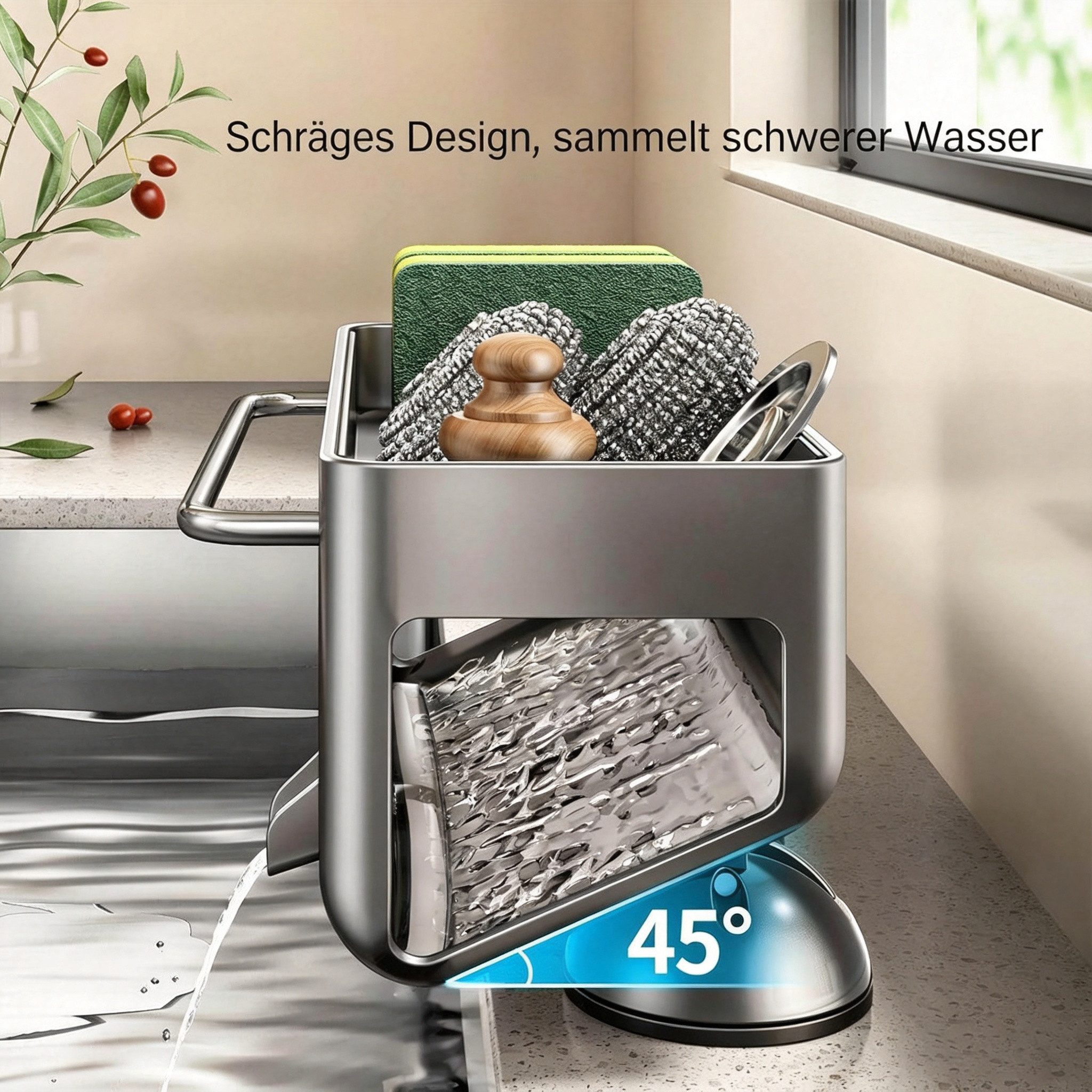 wohnTRAUM24 Küchenorganizer-Set Küchen Spülbecken Organizer, Sink Caddy Organizer, Schwammhalter, (Spülmittelhalter Küche, Abtropfhalter Küche,Küchenutensilien  – Bild 5 von 5