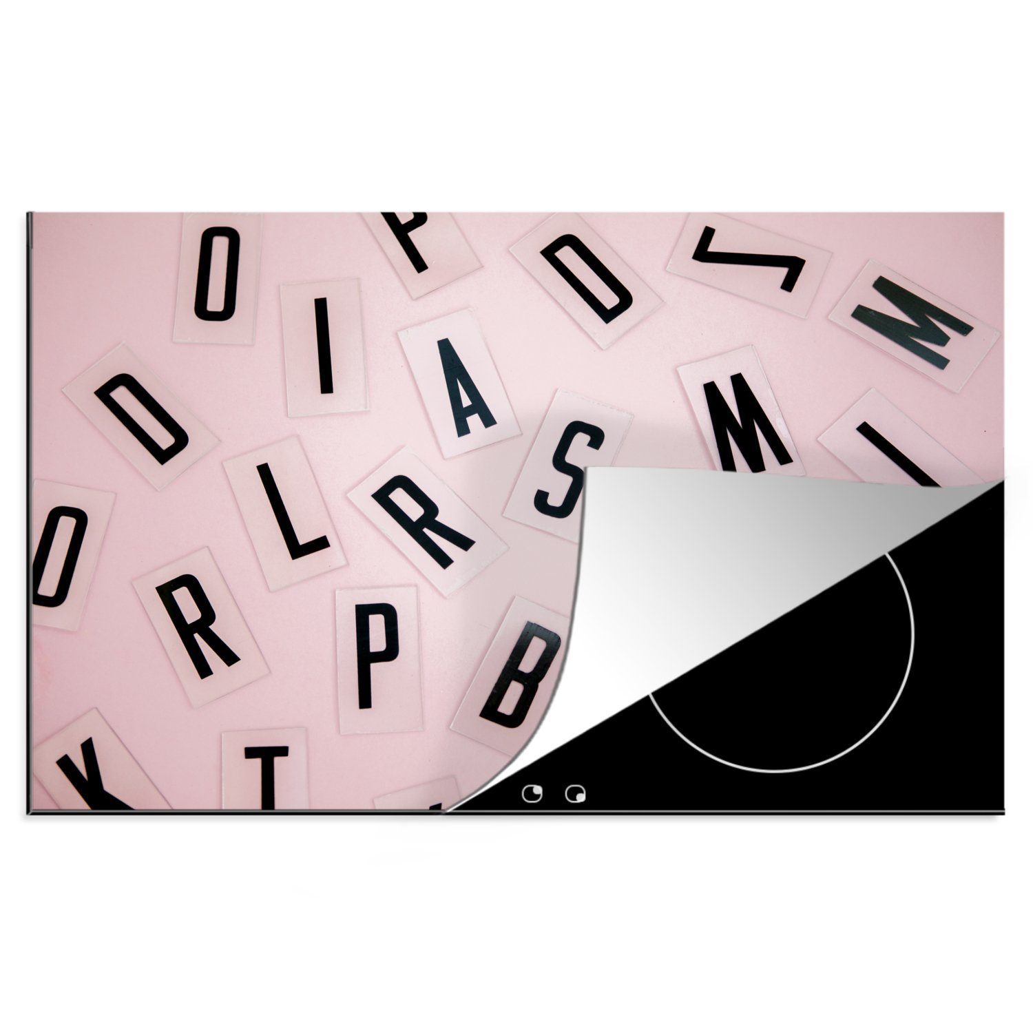 81x52 tlg), Ceranfeldabdeckung Herdblende-/Abdeckplatte auf Buchstaben Schutz Hintergrund, MuchoWow Unordentliche Induktionskochfeld küche, die cm, Vinyl, (1 für rosa