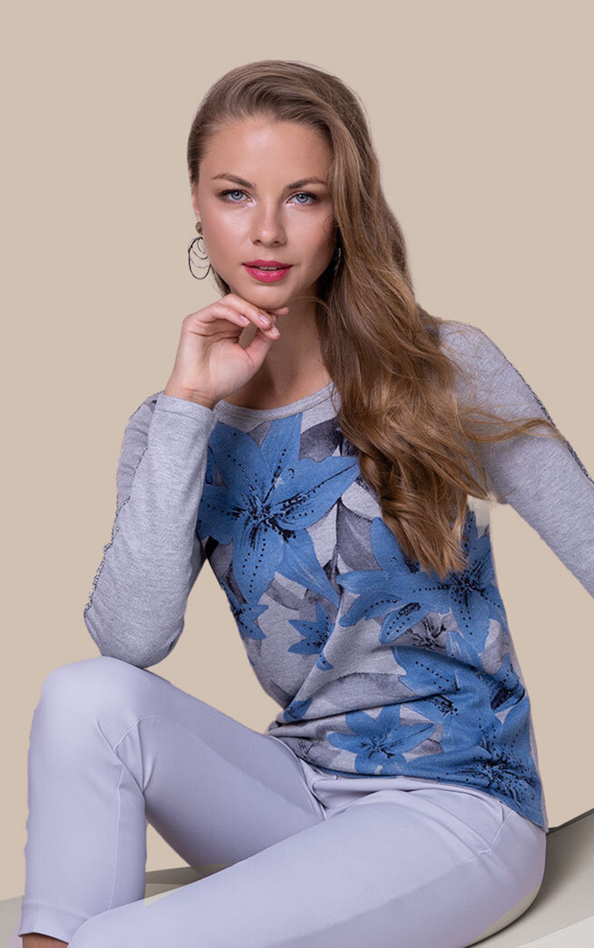 Passioni Strickpullover mit Blumenprint und feinen günstig online kaufen