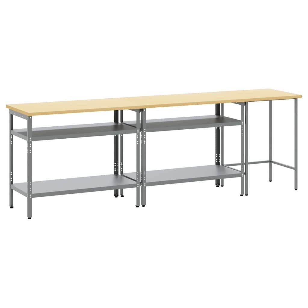vidaXL Werkbank Werkbank-Set 3 stk. Beige und Grau Pulverbeschichteter Stahl, (3-tlg)
