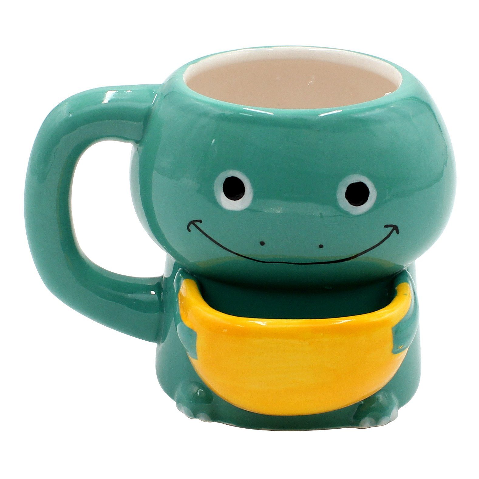 Dekohelden24 Tasse Kaffeebecher Kaffeetasse mit Keksfach aus Keramik versch. Motive, Porzellan türkis