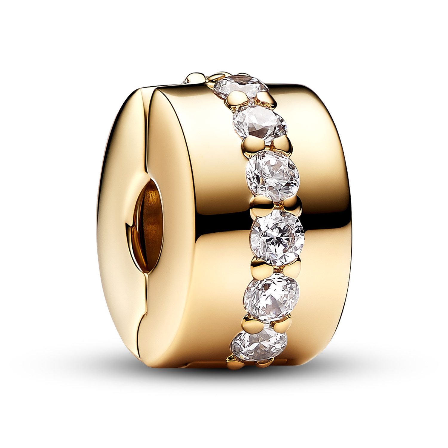 Pandora Runder Anhänger Clip-Charm Klare Funkelnde Reihe Goldfarben