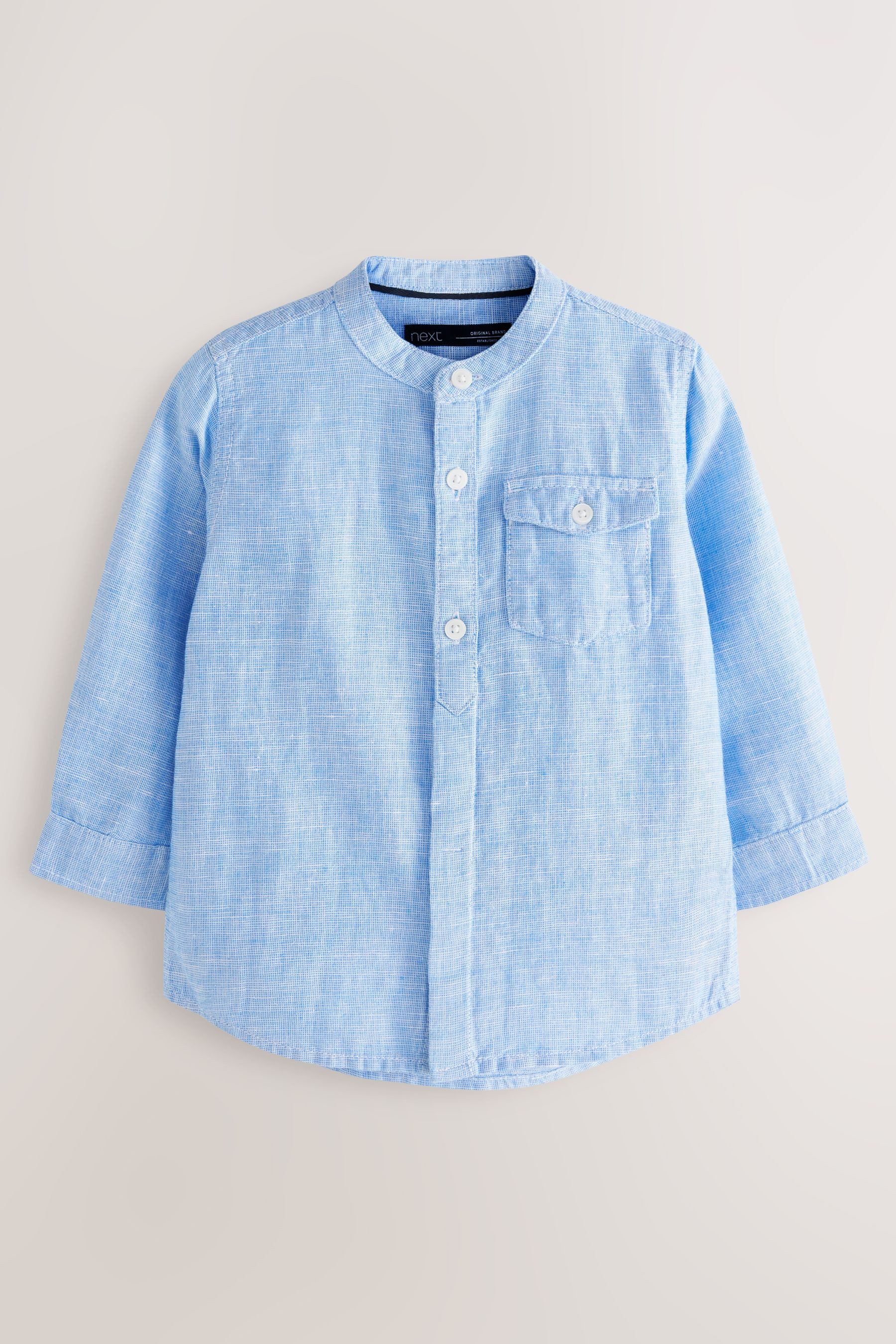 Next Jeanshemd Hemd aus Leinenmischgewebe mit Grandadkragen (1-tlg)