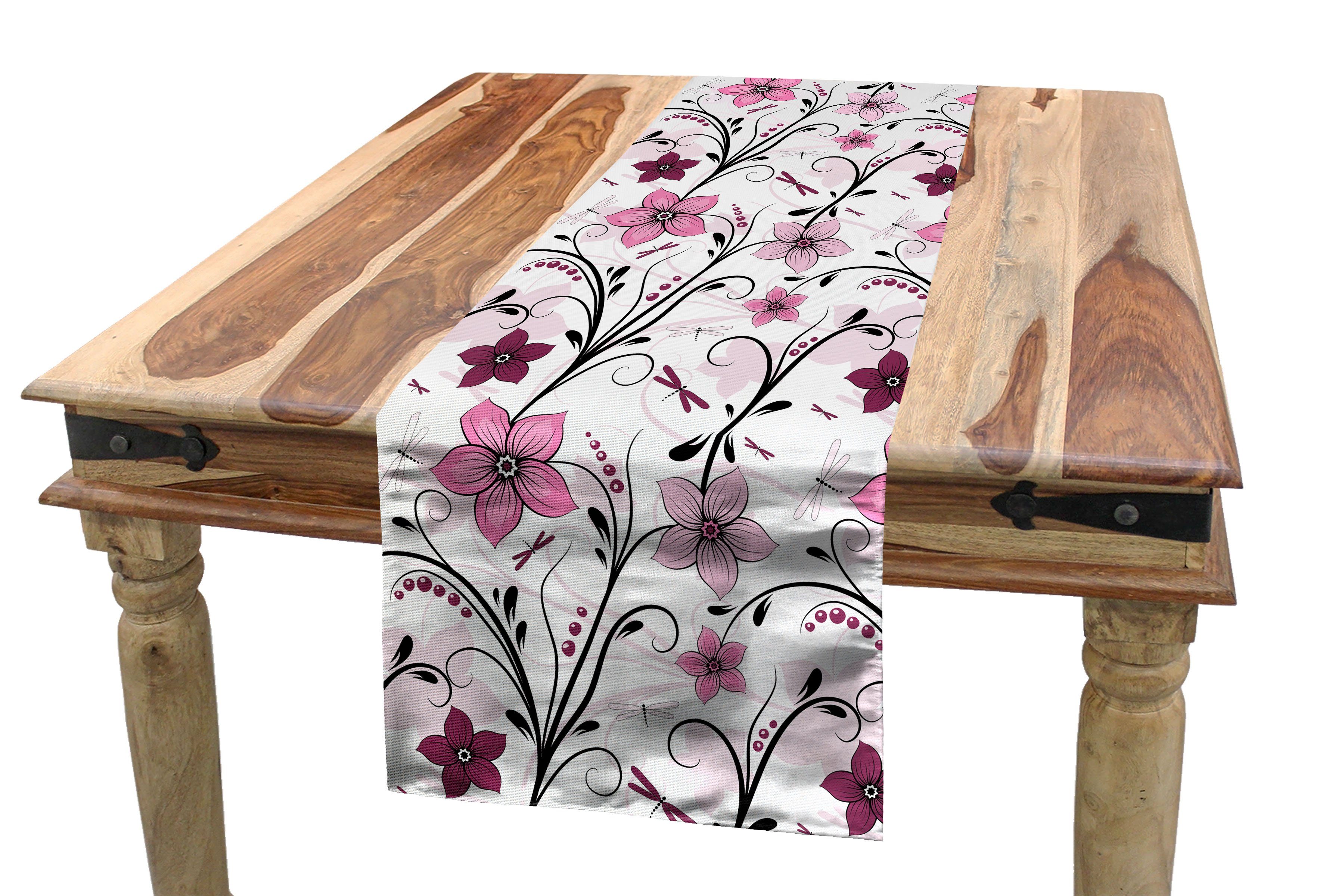 Abakuhaus Tischläufer Esszimmer Pflanze Libelle Dekorativer Tischläufer, Küche Shabby Rechteckiger Röschen