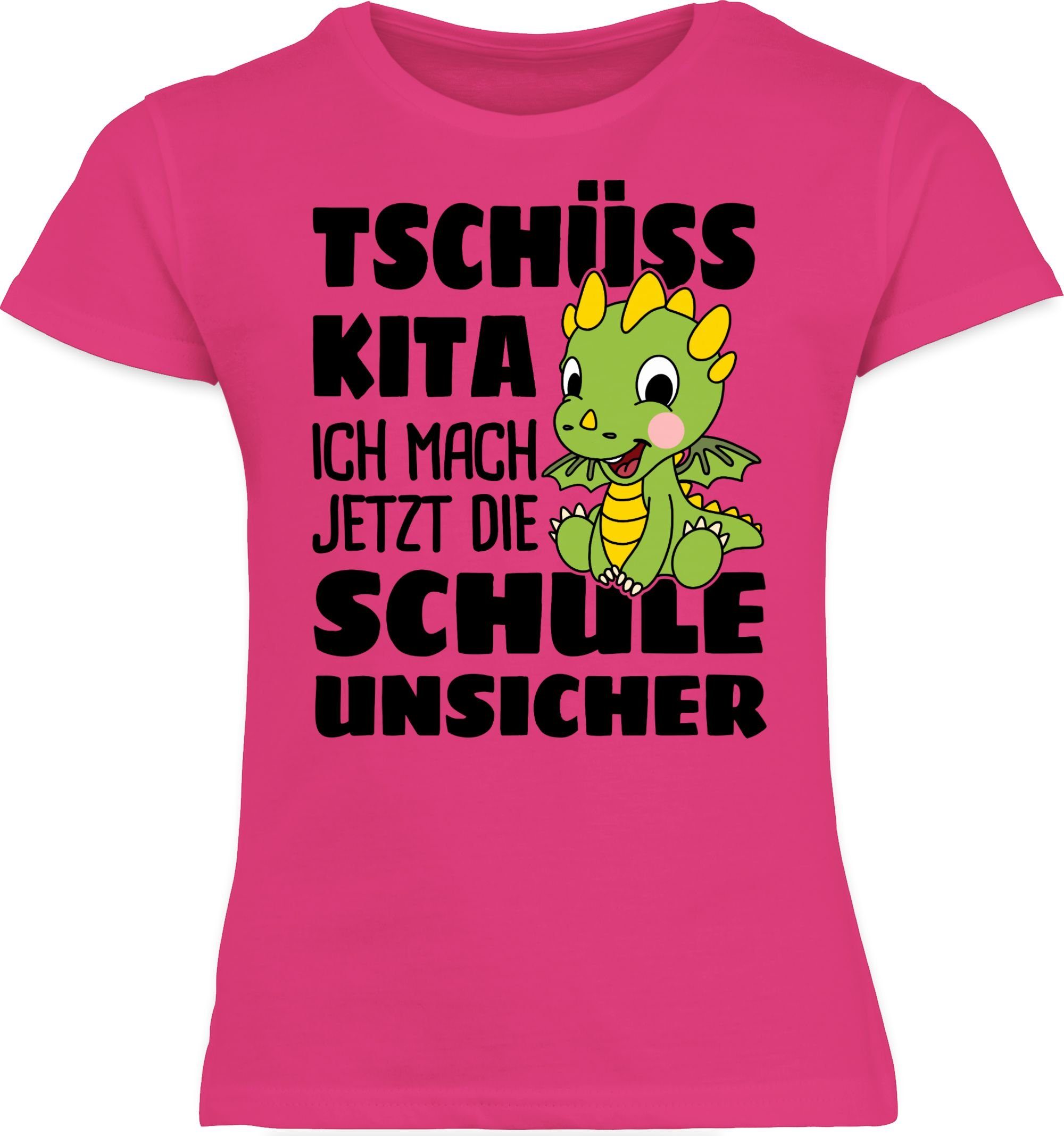 Shirtracer T-Shirt Tschüss Kita ich mach jetzt die Schule unsicher! Mit grünem Drachen Einschulung Mädchen