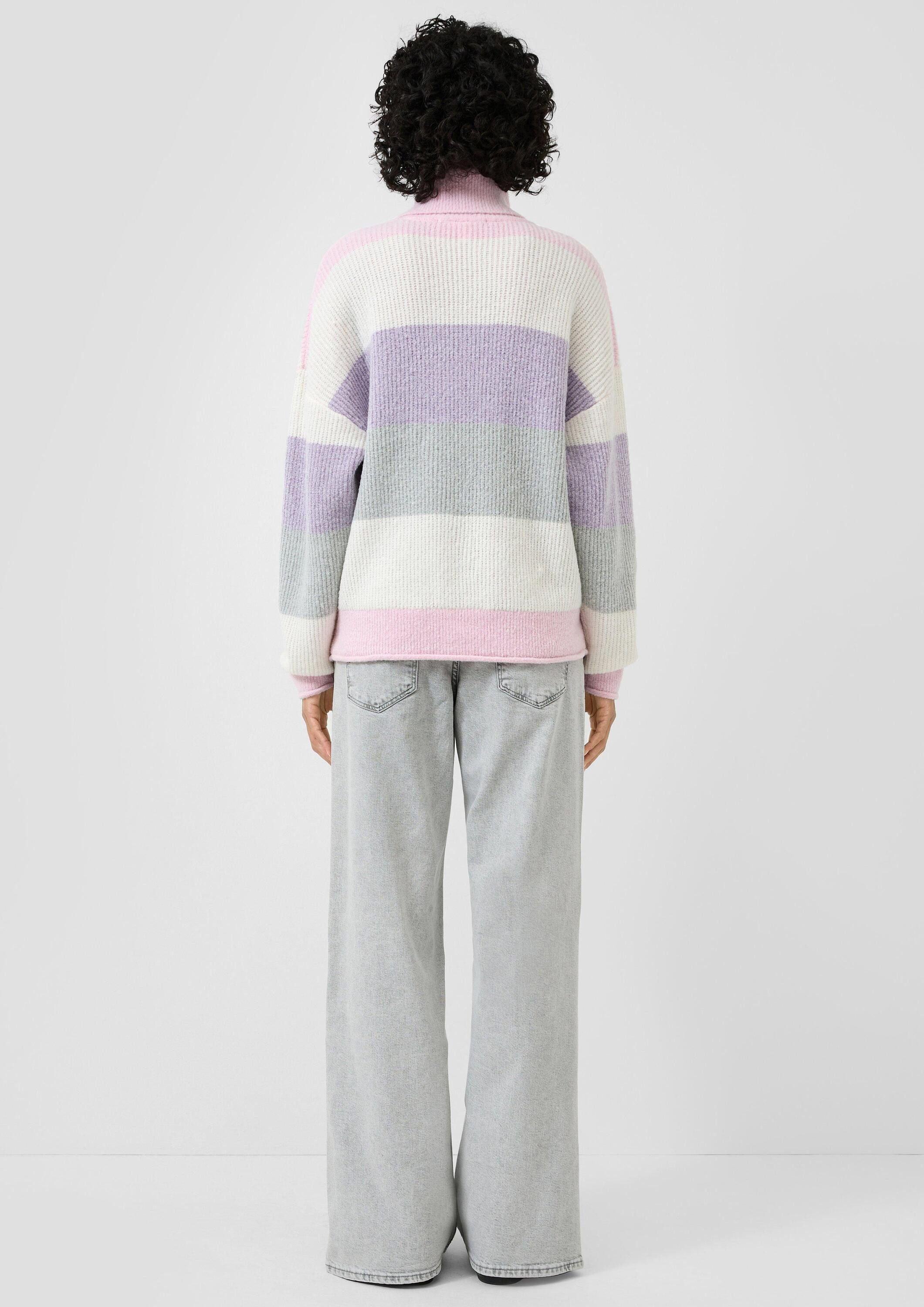 QS Longpullover Strickjacke Rollkragenpullover mit Streifen