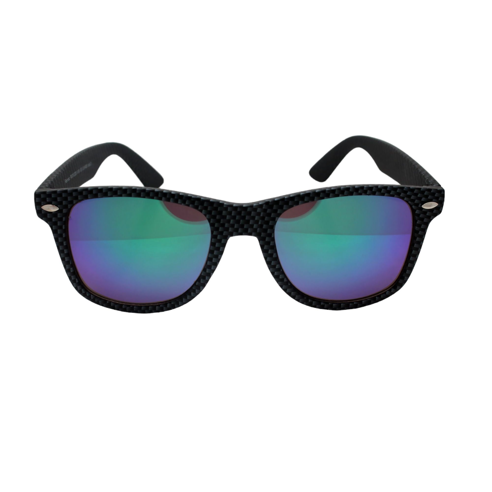 Rennec Sonnenbrille (Markenbrille in Carbon Optik mit Brillenbeutel) Retro Brille mit stabile 3in2 Edelstahlgelenke und Verspiegelte Gläser