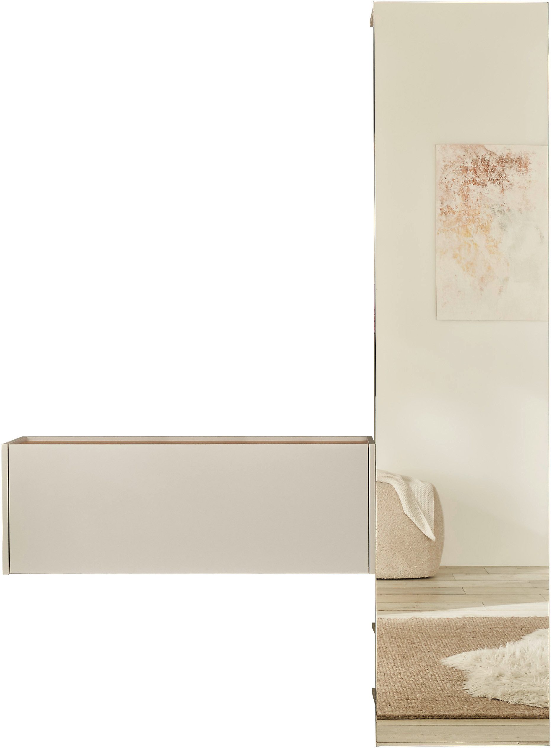 Home affaire Garderoben-Set GIRON/CiTY, moderne Garderobe, Komplettset mit viel Stauraum, (Komplett-Set, 2-St), enthält Hängeschrank & Garderobenelement mit Spiegel, 150 cm breit