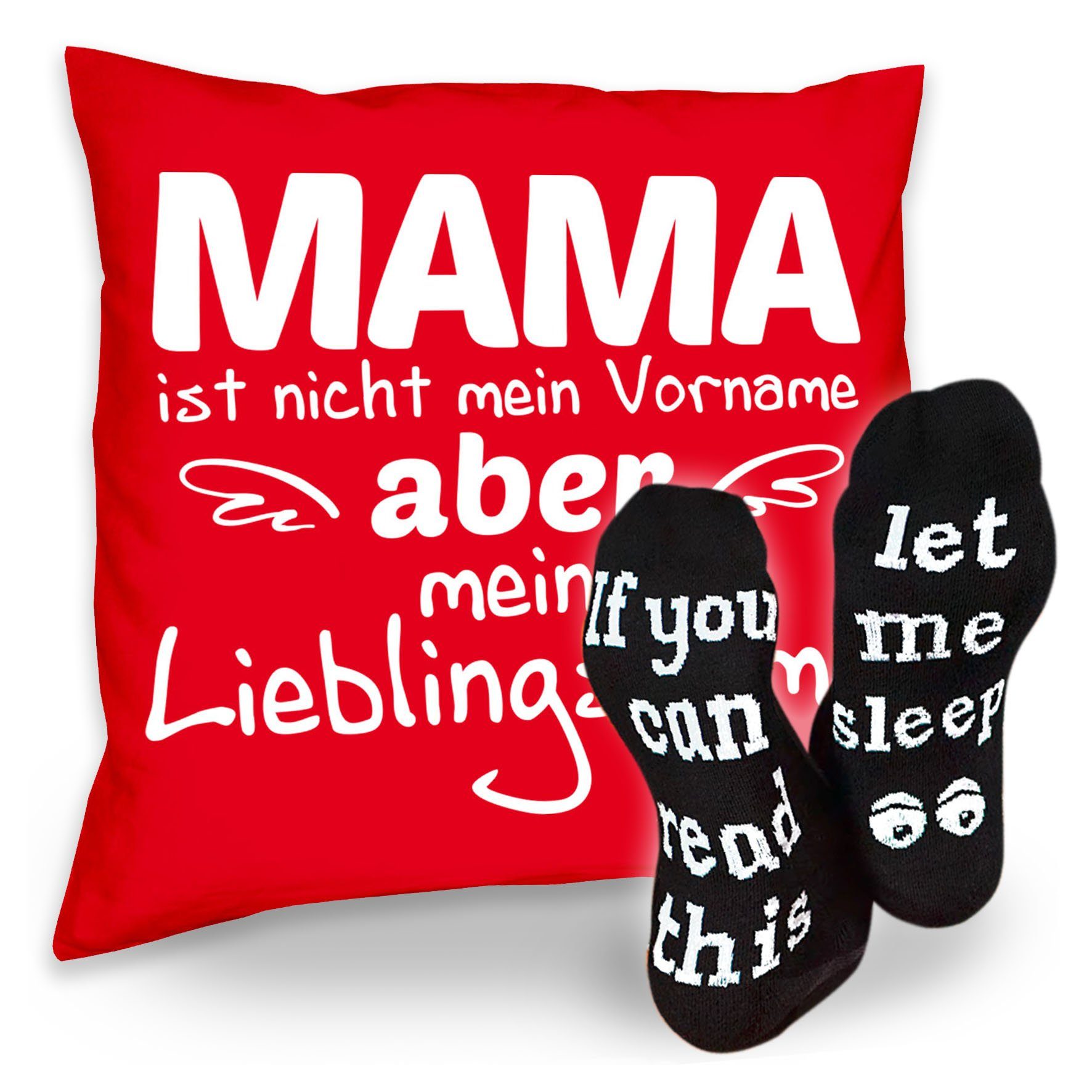 Soreso® Dekokissen Kissen Mama Lieblingsname & Sprüche Socken Sleep, Geschenk Geburtstagsgeschenk rot