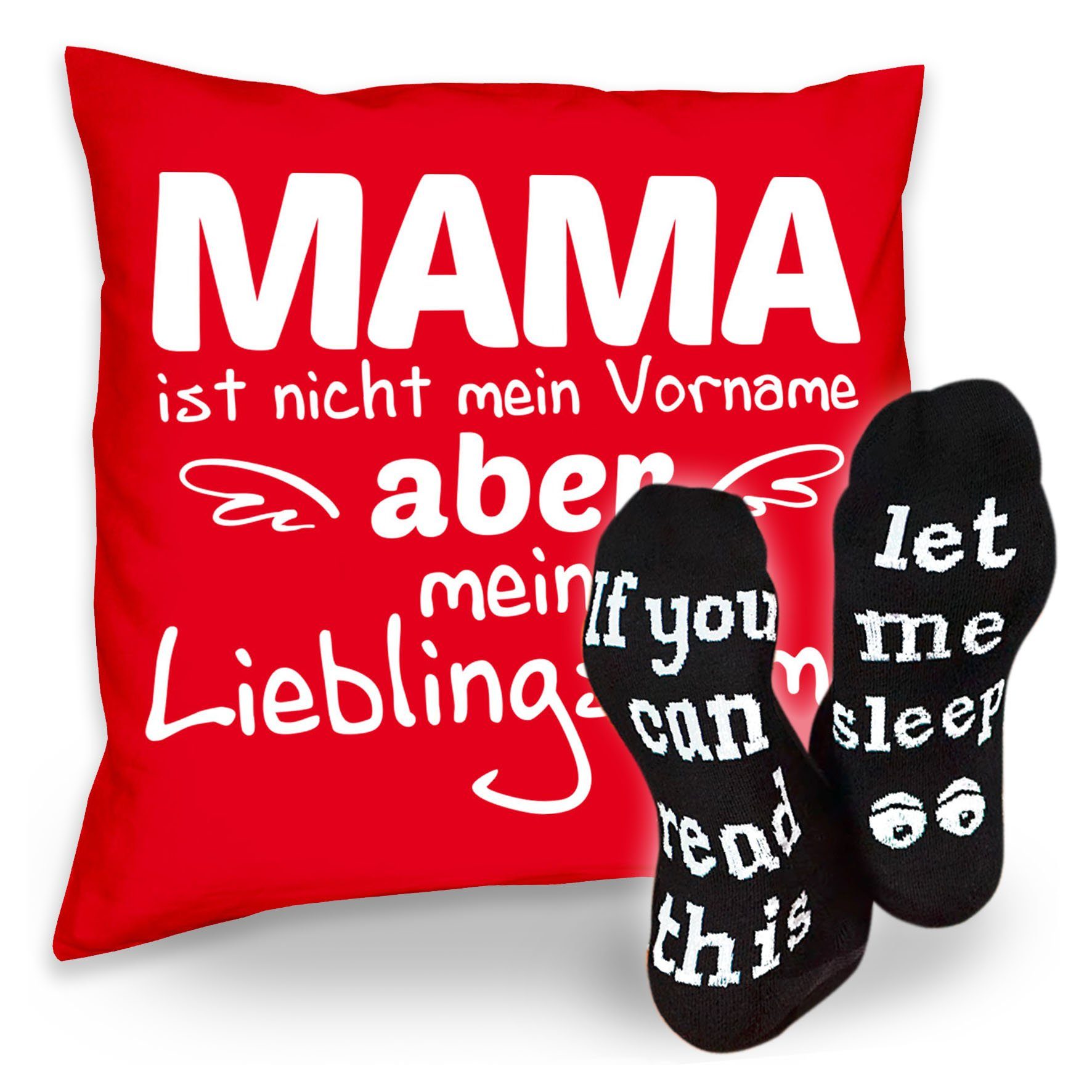 Mama Kissen mit Socken im Set tolle Geschenkidee roter Bezug Sleep