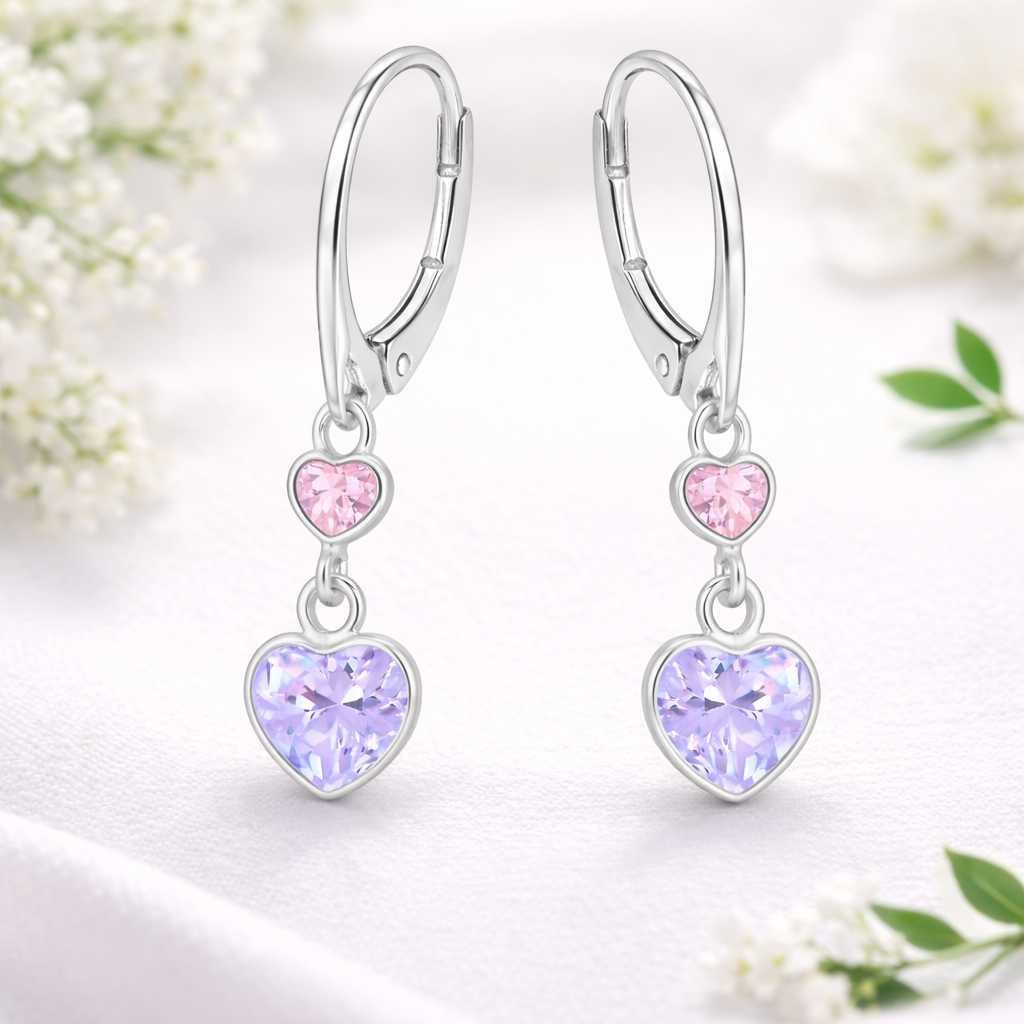 Goldene Hufeisen Paar Ohrhänger Zirkonia Herz Herzchen Brisur Ohrringe aus 925 Sterling Silber (1 Paar, inkl. Etui), Damen Mädchen Hängeohrringe