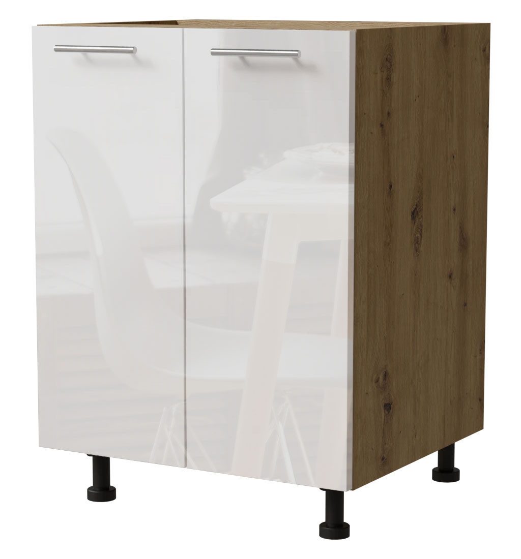 Feldmann-Wohnen Unterschrank Essen (D11/60, 2-türig, 1 Einlegeboden, 1-St., moderne Optik, lackierte Fronten) 60x50x82cm Eiche Artisan - weiß Hochglanz (ES-D11/60)