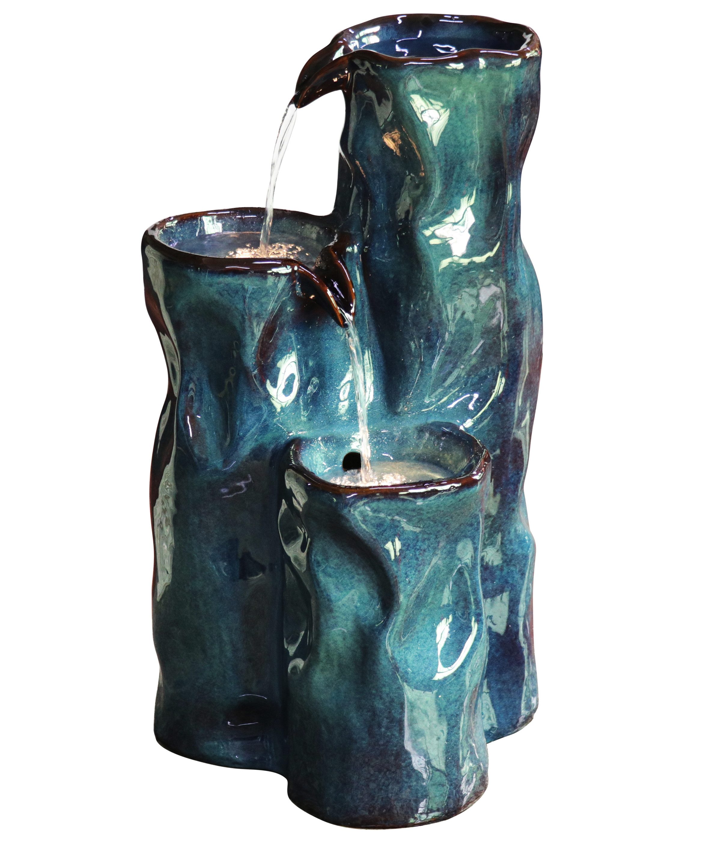 Dehner Gartenbrunnen Corso, mit LED Beleuchtung, 38 x 34 x 64.5 cm, Keramik, 38 cm Breite, frostbeständig, solarfähiges Wasserspiel, inkl. Pumpe / Trafo