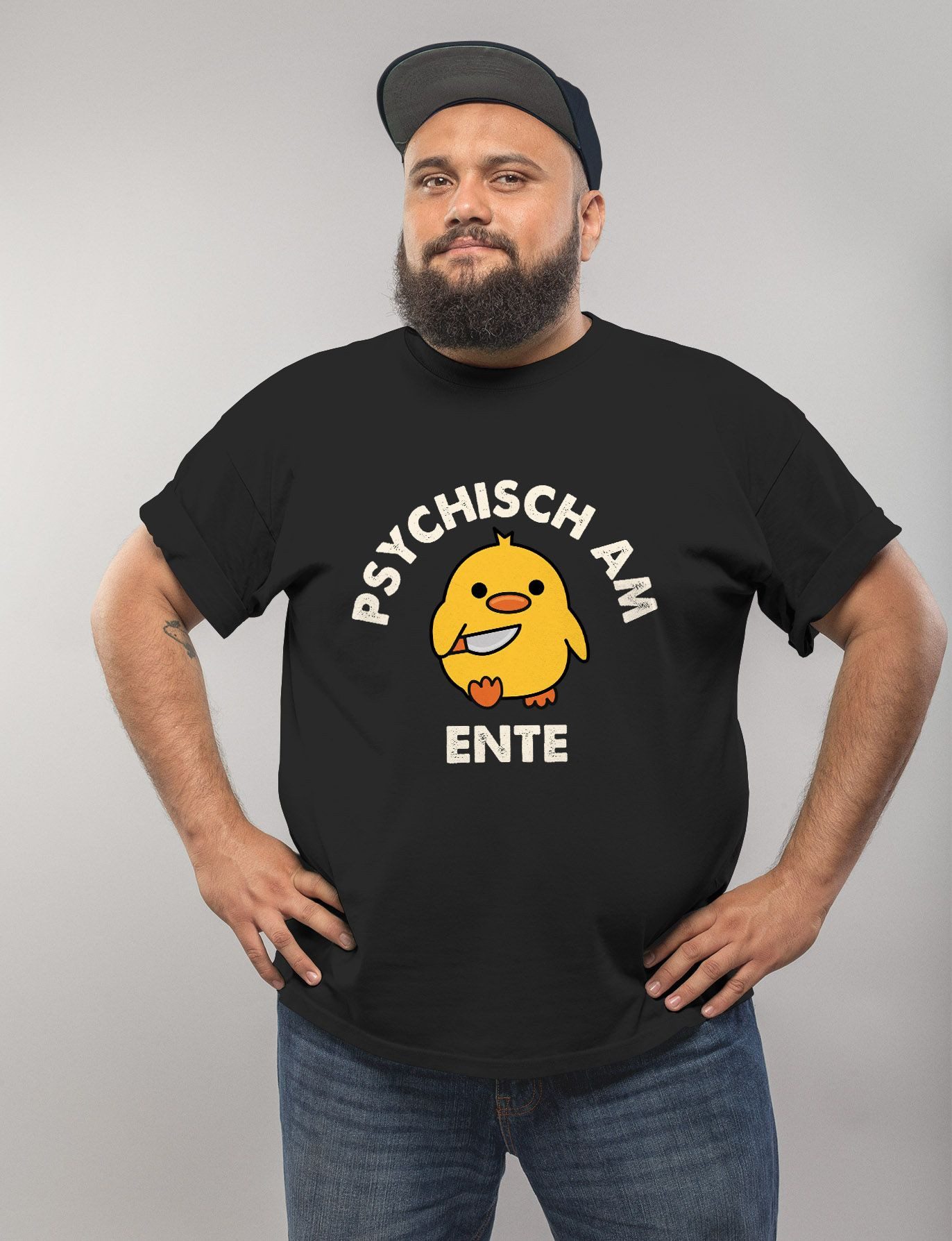 MoonWorks Print-Shirt Herren T-Shirt Psychisch am Ente Messer Witz Wortspie günstig online kaufen