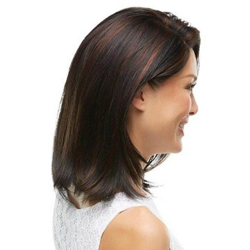 YRIIOMO Toupet Damenperücke in Schwarz und Braun gemischt, seitlichem Scheitel, langes Haar, seitlich geteilt