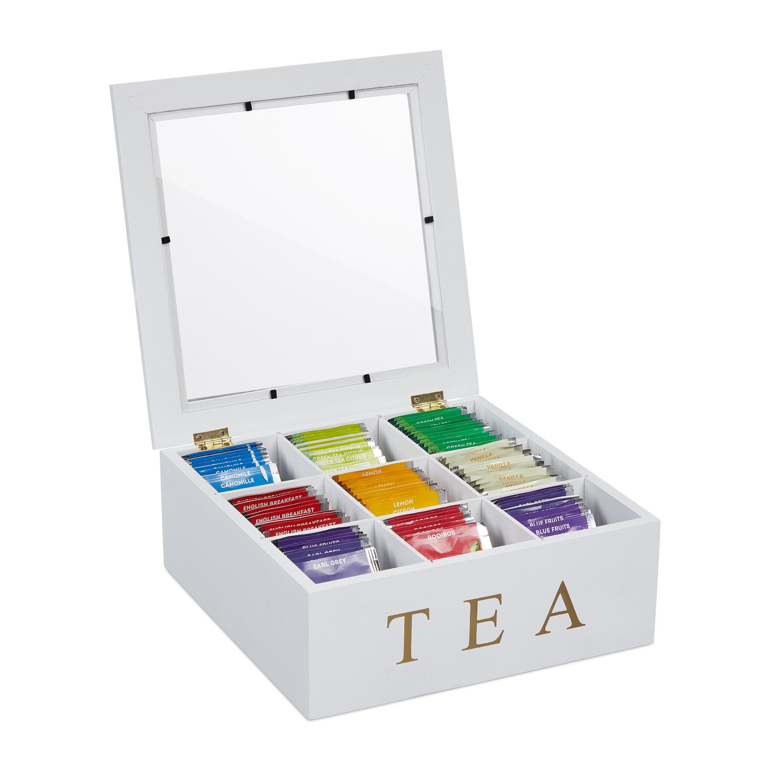 Teebox Weiße Teebox mit 9 Fächern